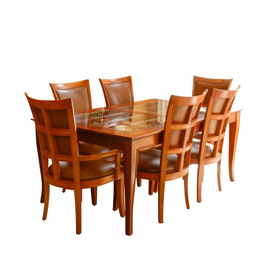 Contemporary Glass Top Dining Table with Six Chairs by Stanley Furniture