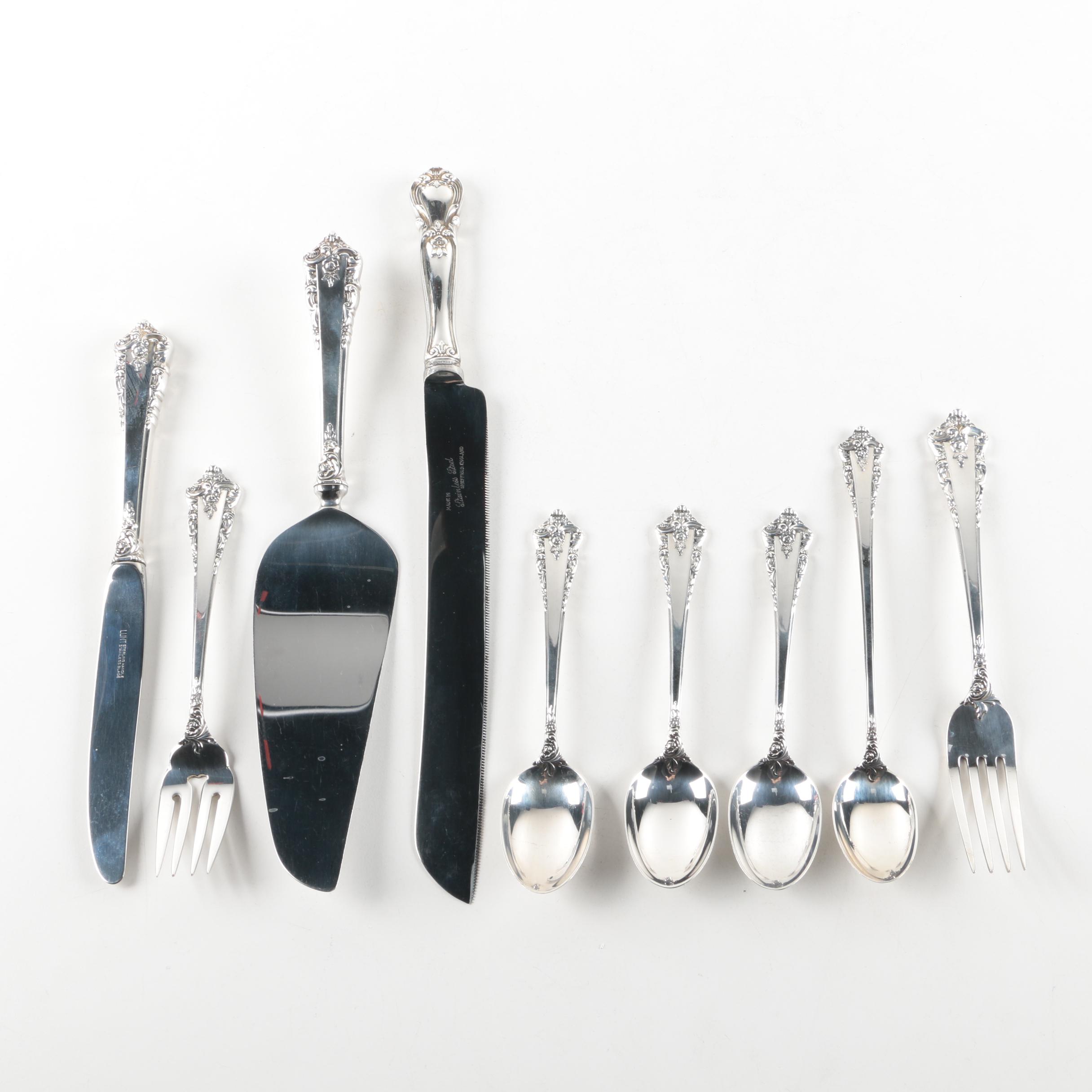 Lunt "Rondelay" Sterling Silver Flatware with Sterling Handled Cake Knife