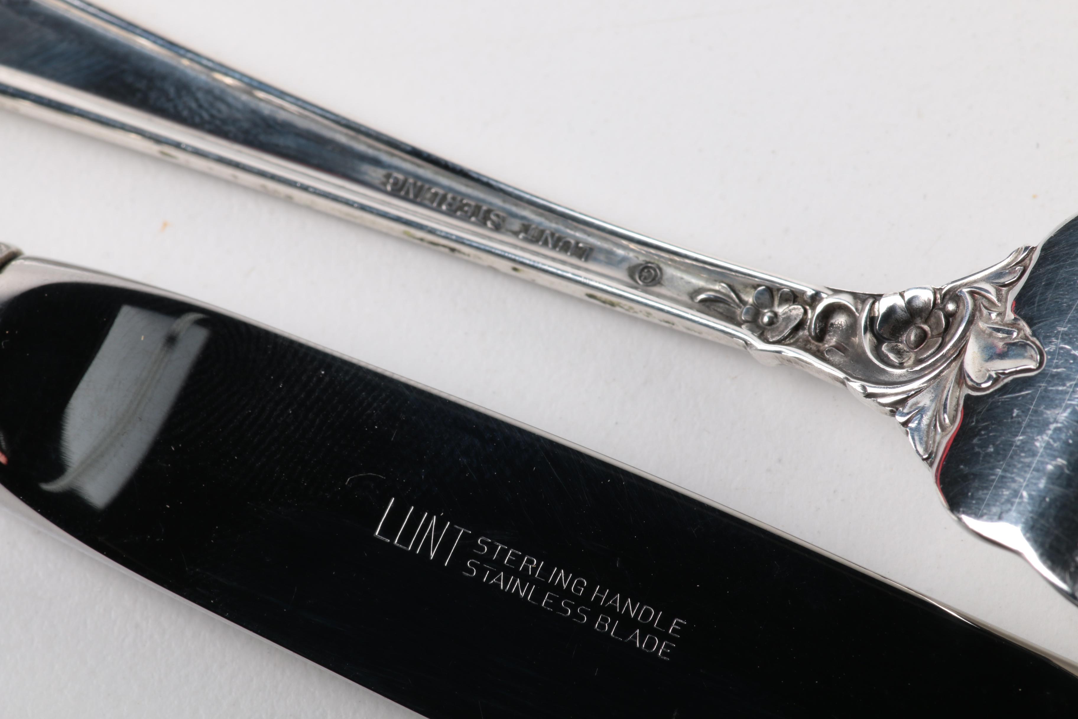 Lunt "Rondelay" Sterling Silver Flatware with Sterling Handled Cake Knife