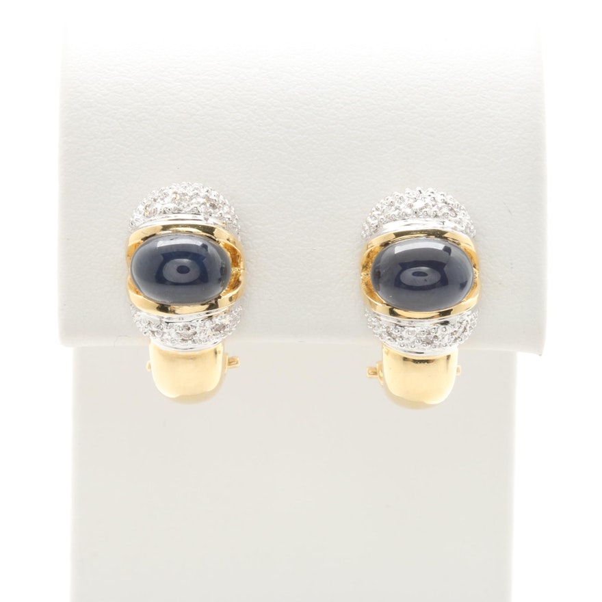18K Yellow Gold Star Sapphire and Diamond Earrings