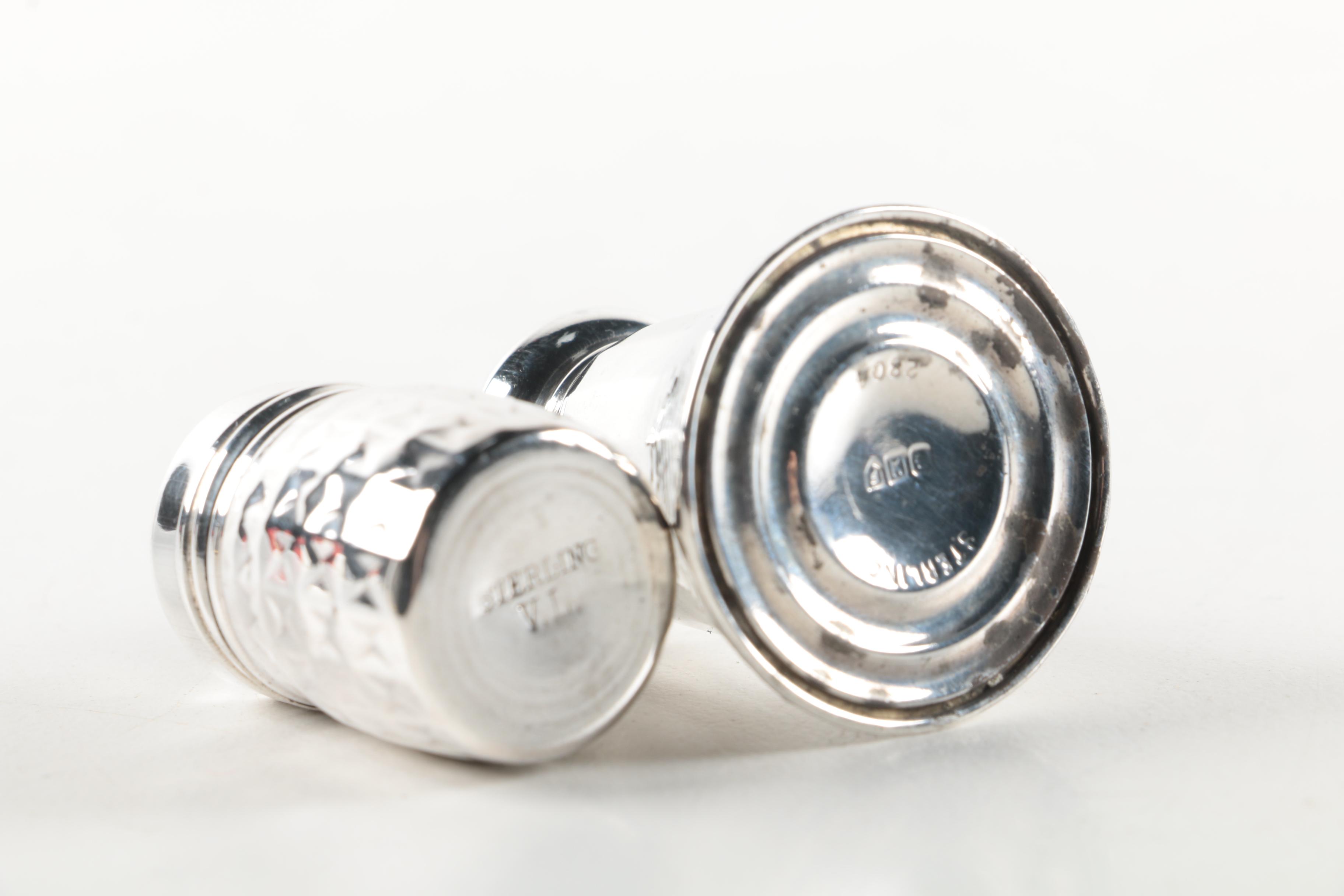 Sterling Silver Miniature Condiment Shakers and Salt Spoons