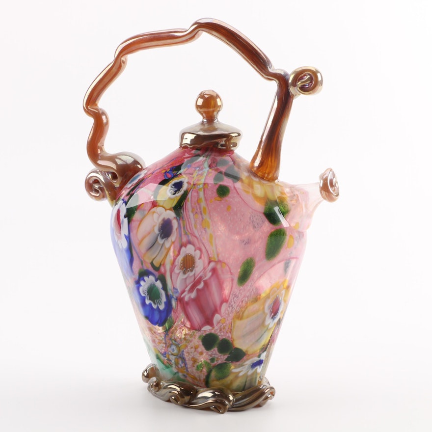 Paul Counts Hand-Blown Mosaic Glass Teapot Sculpture