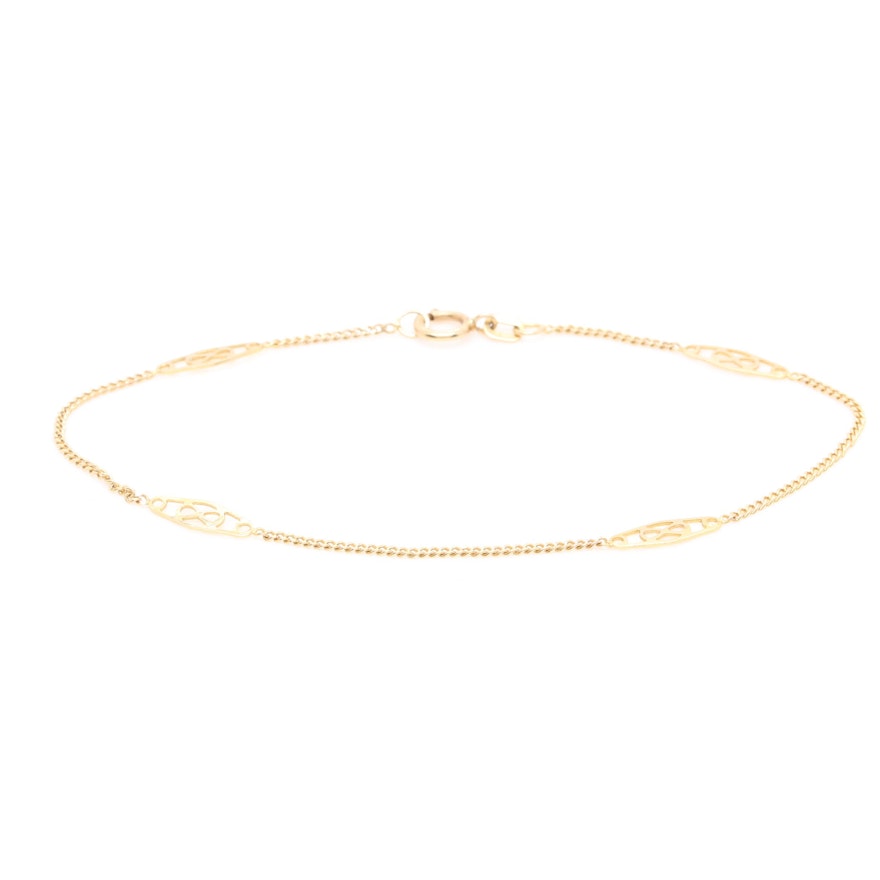 14K Yellow Gold Station Link Chain Bracelet