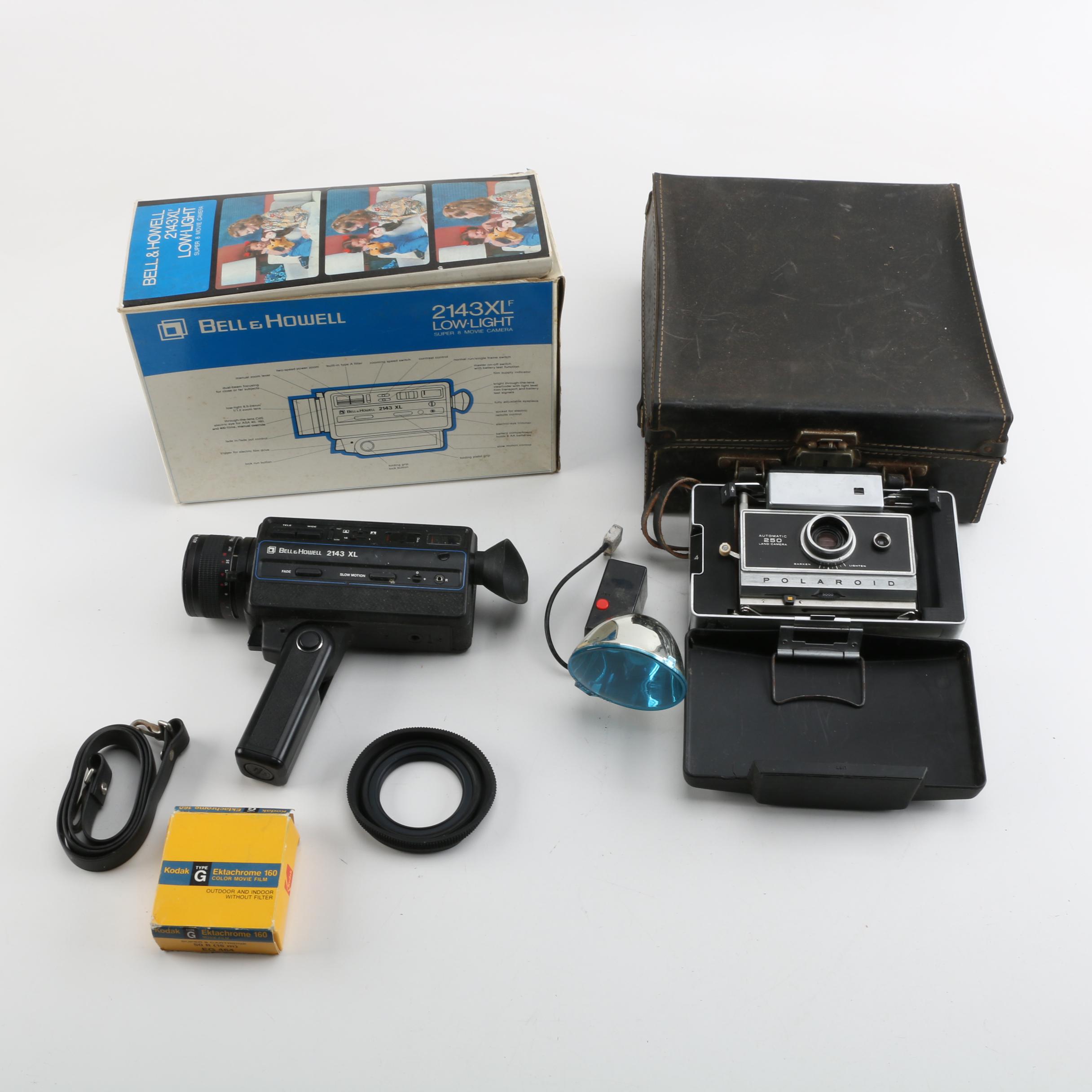 Polaroid 250 and Bell and Howell Hand-Held Video Camera