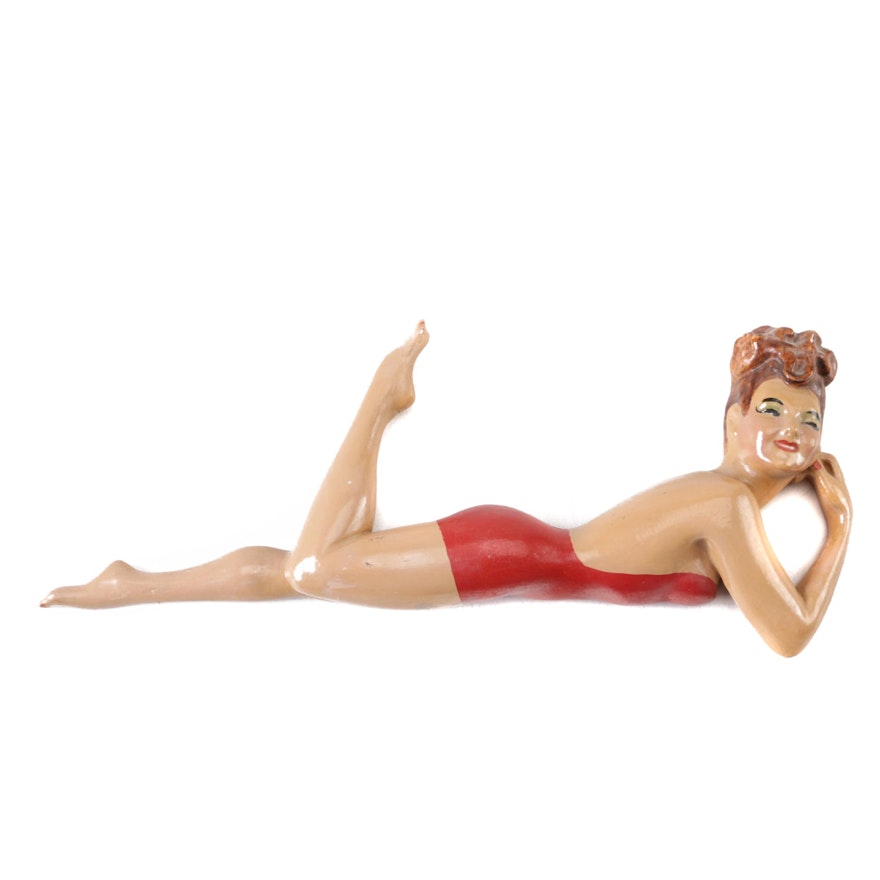 Vintage Chalkware Bathing Beauty Wall Hanging