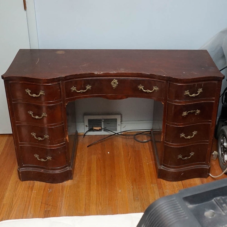 Vintage Mahogany Finish Pedestal Desk