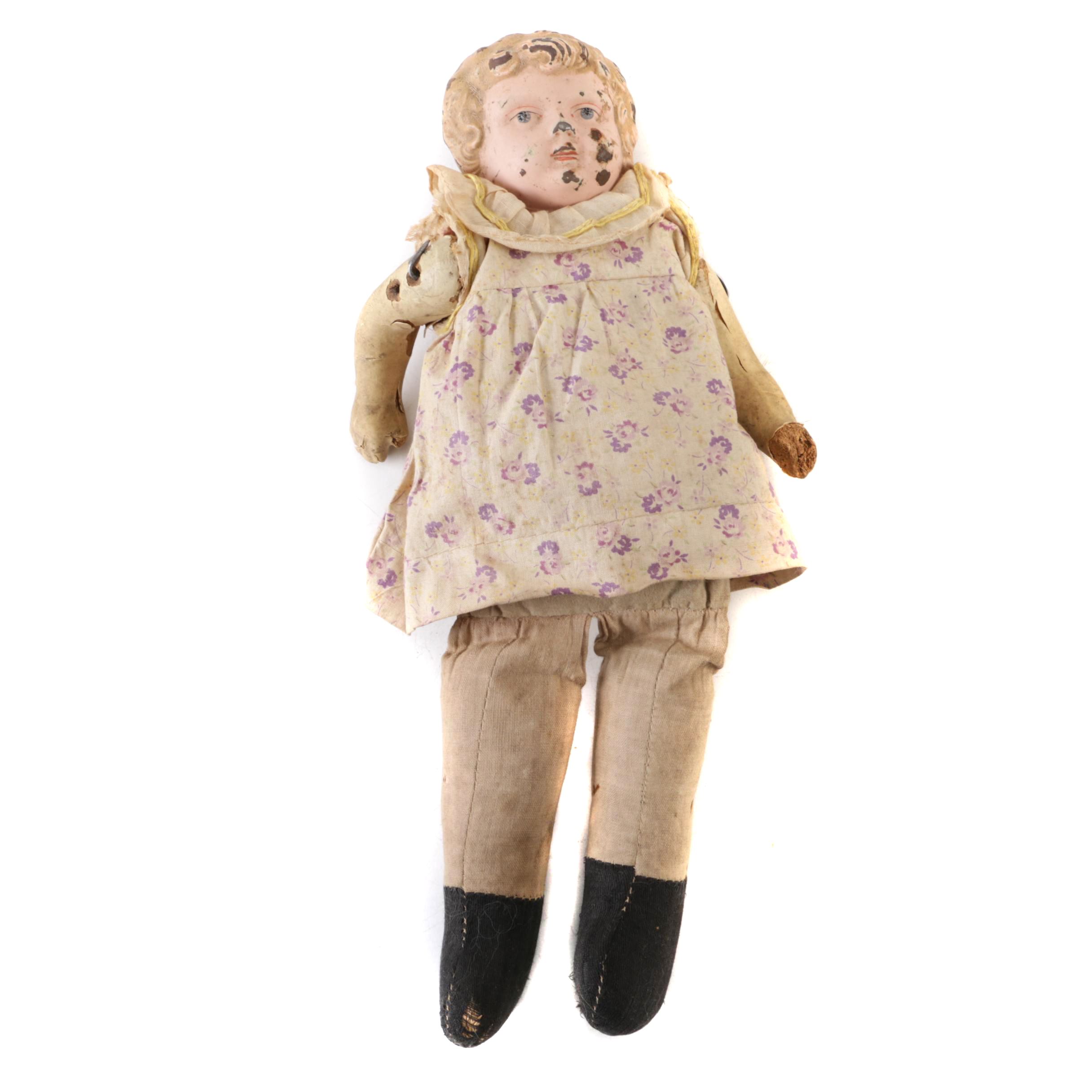 Circa 1890s Minerva Head Doll with Composition and Cloth Body