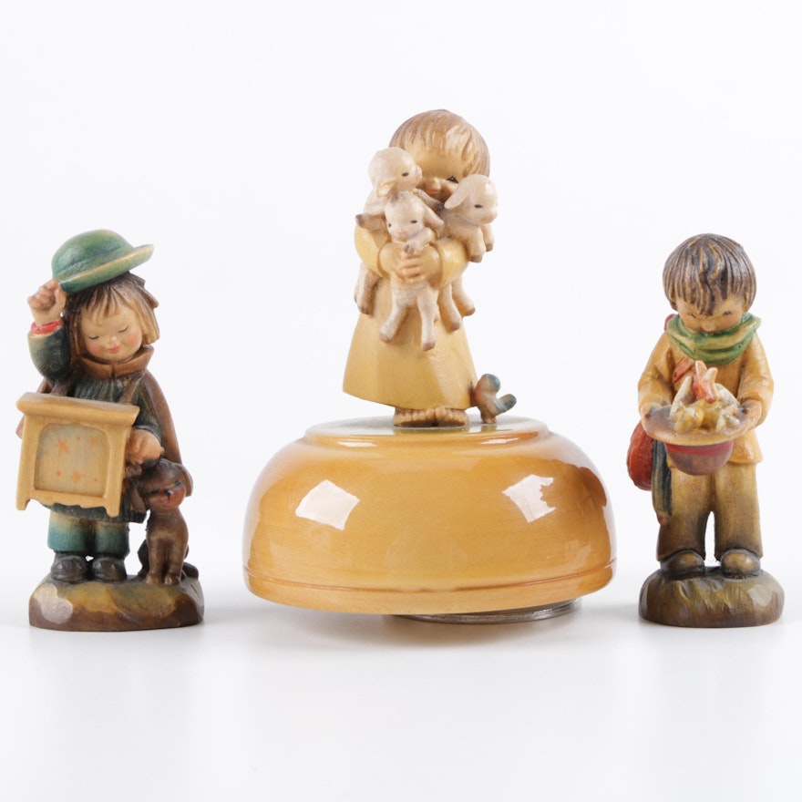 Reuge Music Box With Carved Wood Anri Boy and Girl Figurines