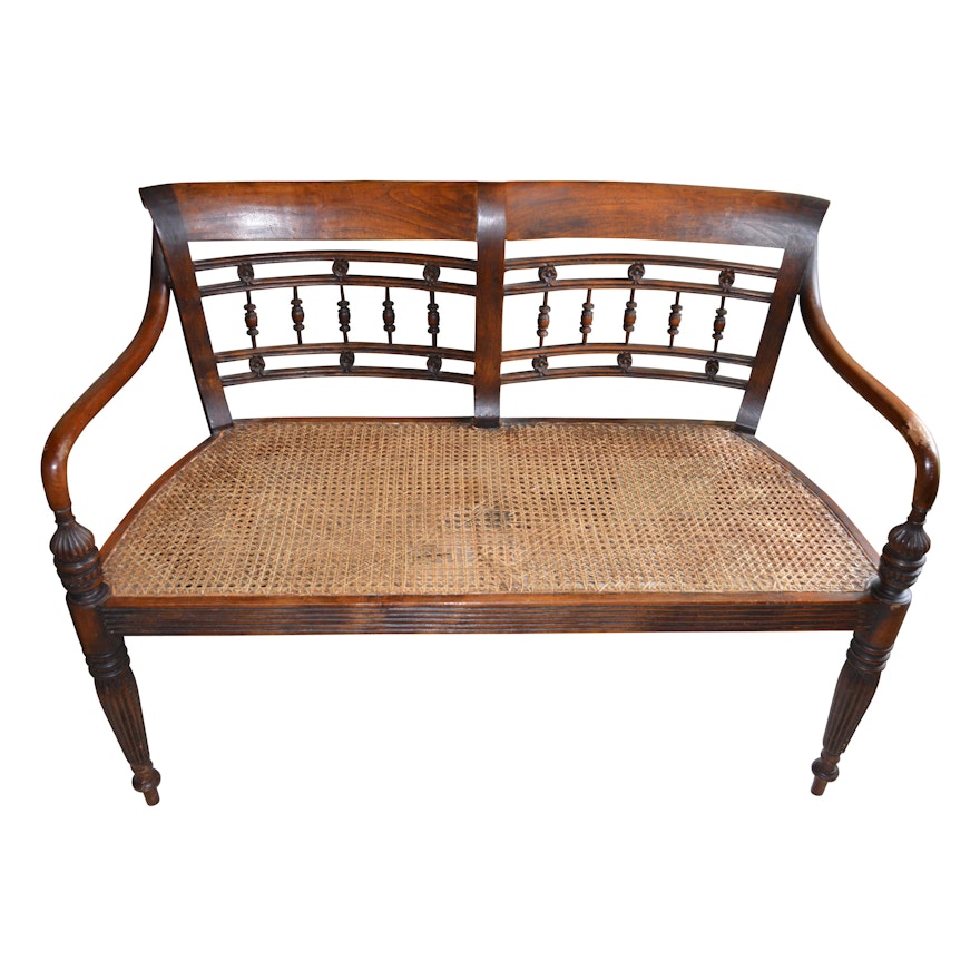 Walnut Cane Seat Bench