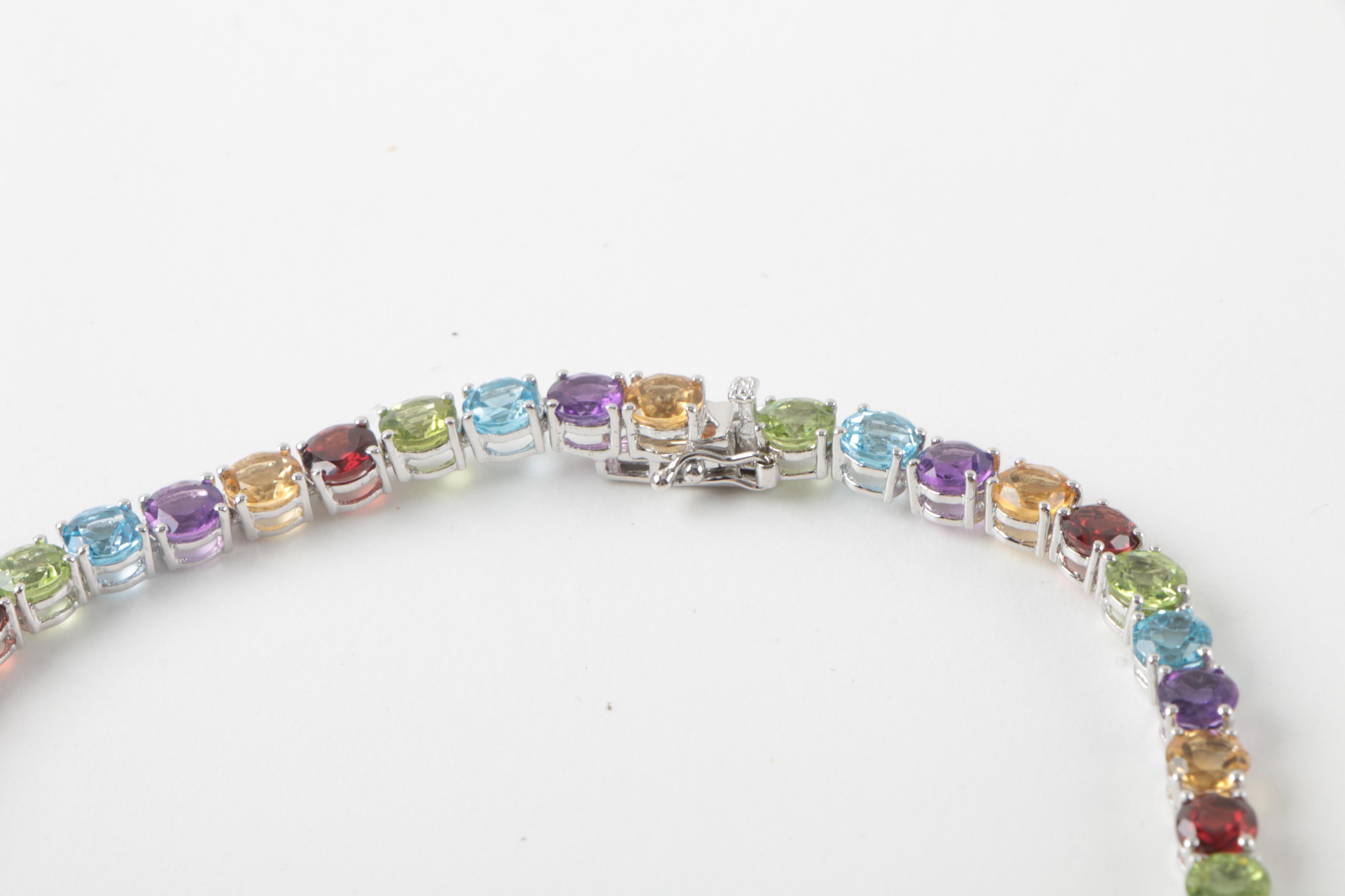 Sterling Silver Gemstone Necklace and Bracelet Including Peridot