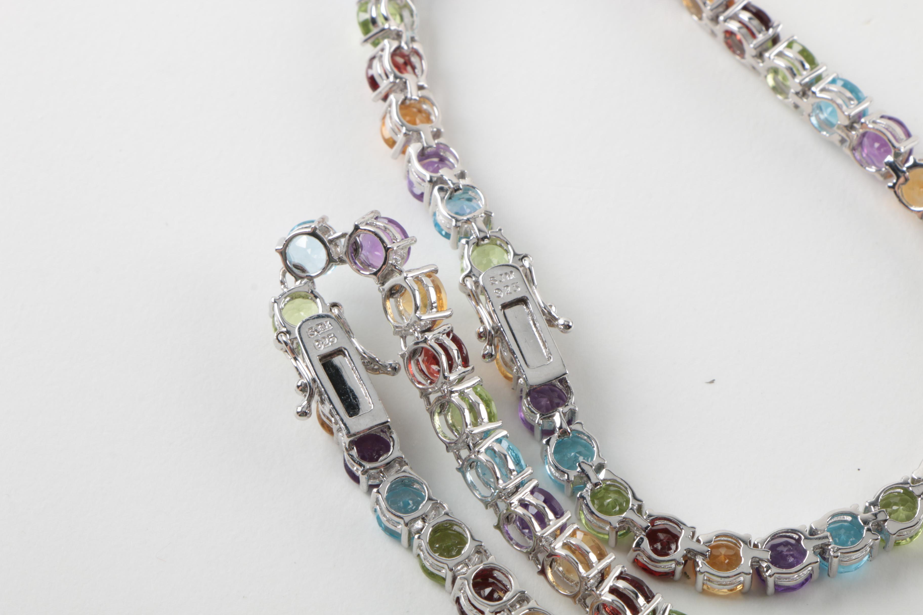 Sterling Silver Gemstone Necklace and Bracelet Including Peridot