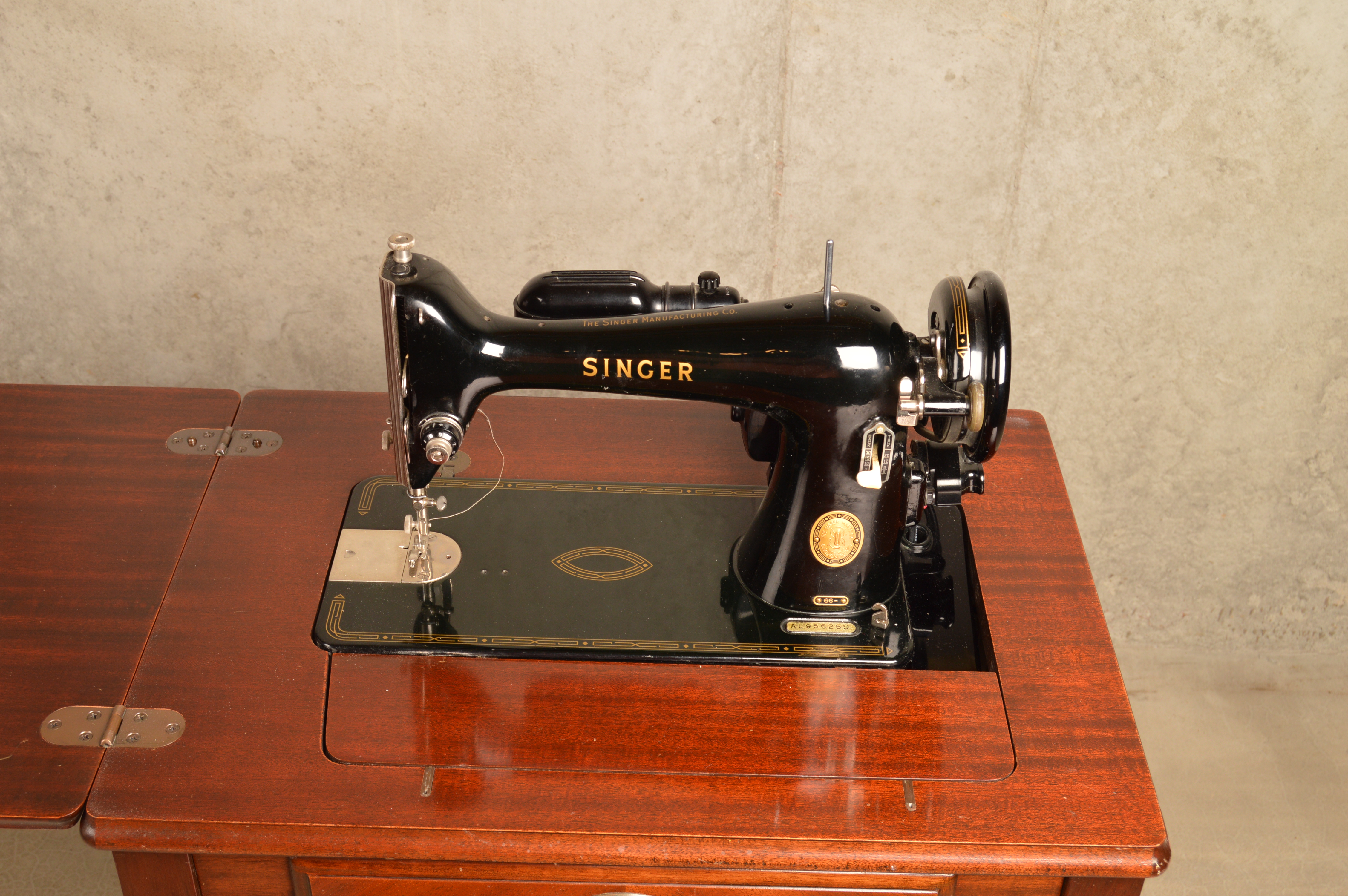 Singer Sewing Machine with Cabinet and Bench, Circa 1955