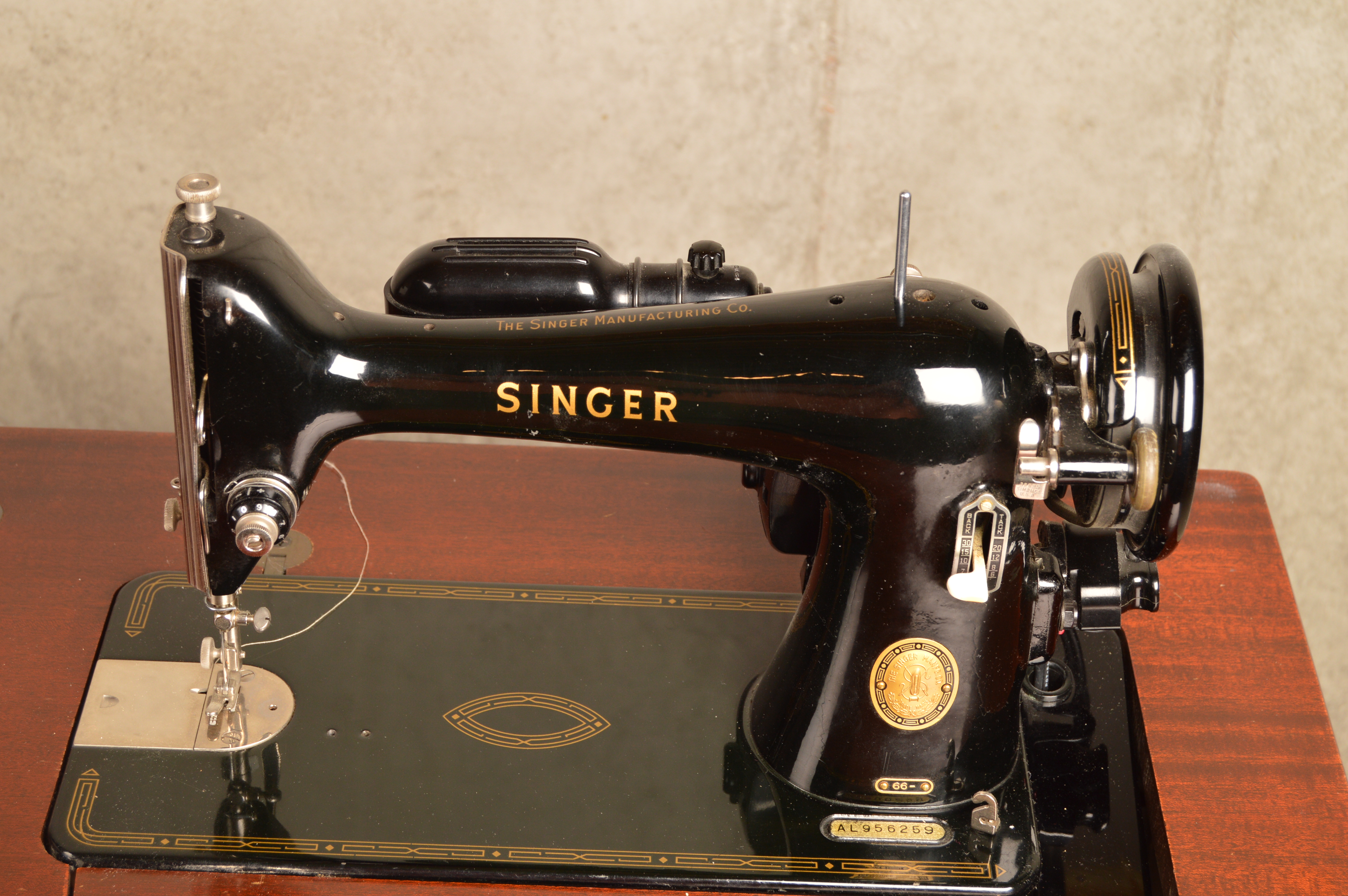 Singer Sewing Machine with Cabinet and Bench, Circa 1955