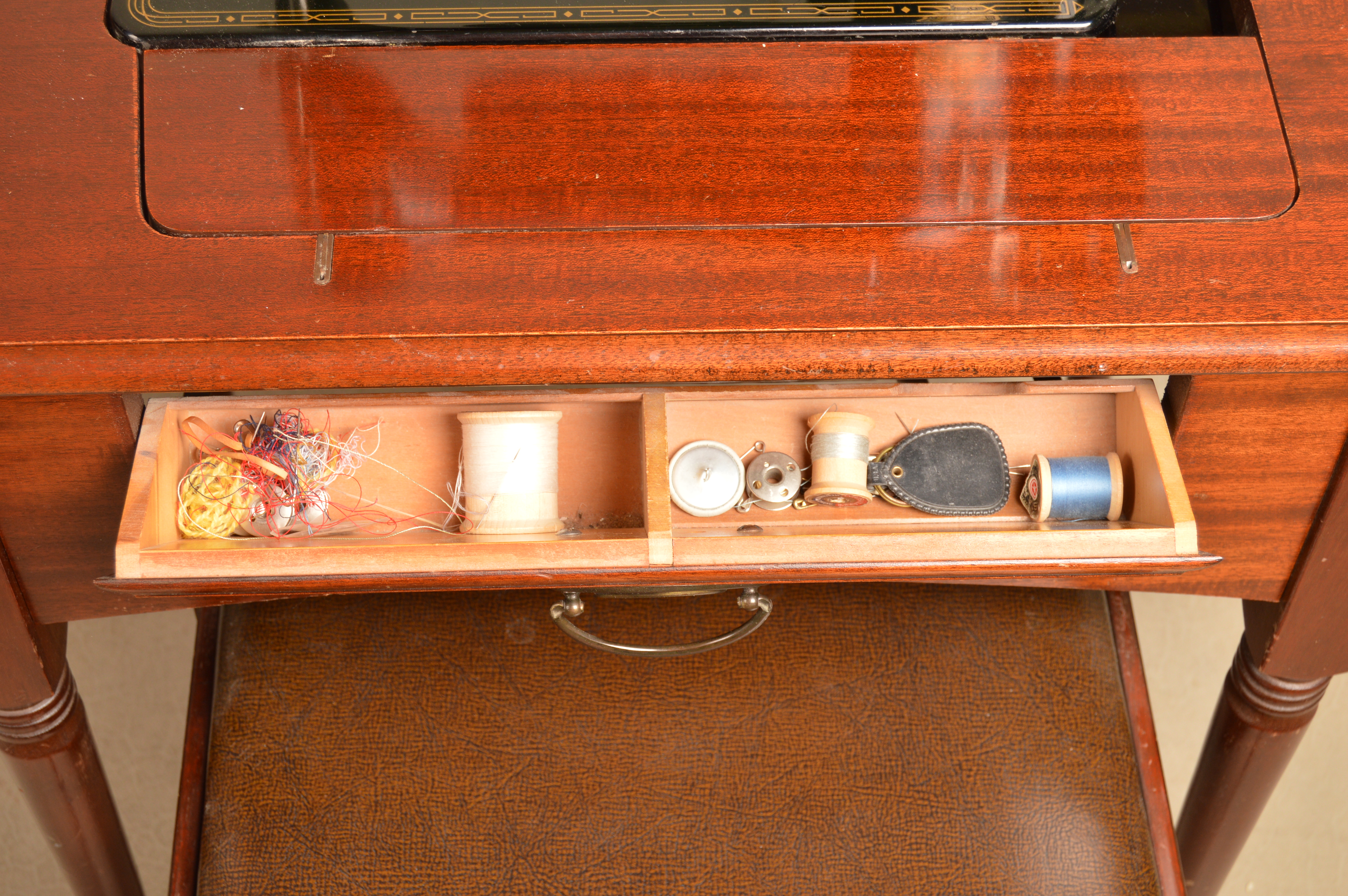 Singer Sewing Machine with Cabinet and Bench, Circa 1955