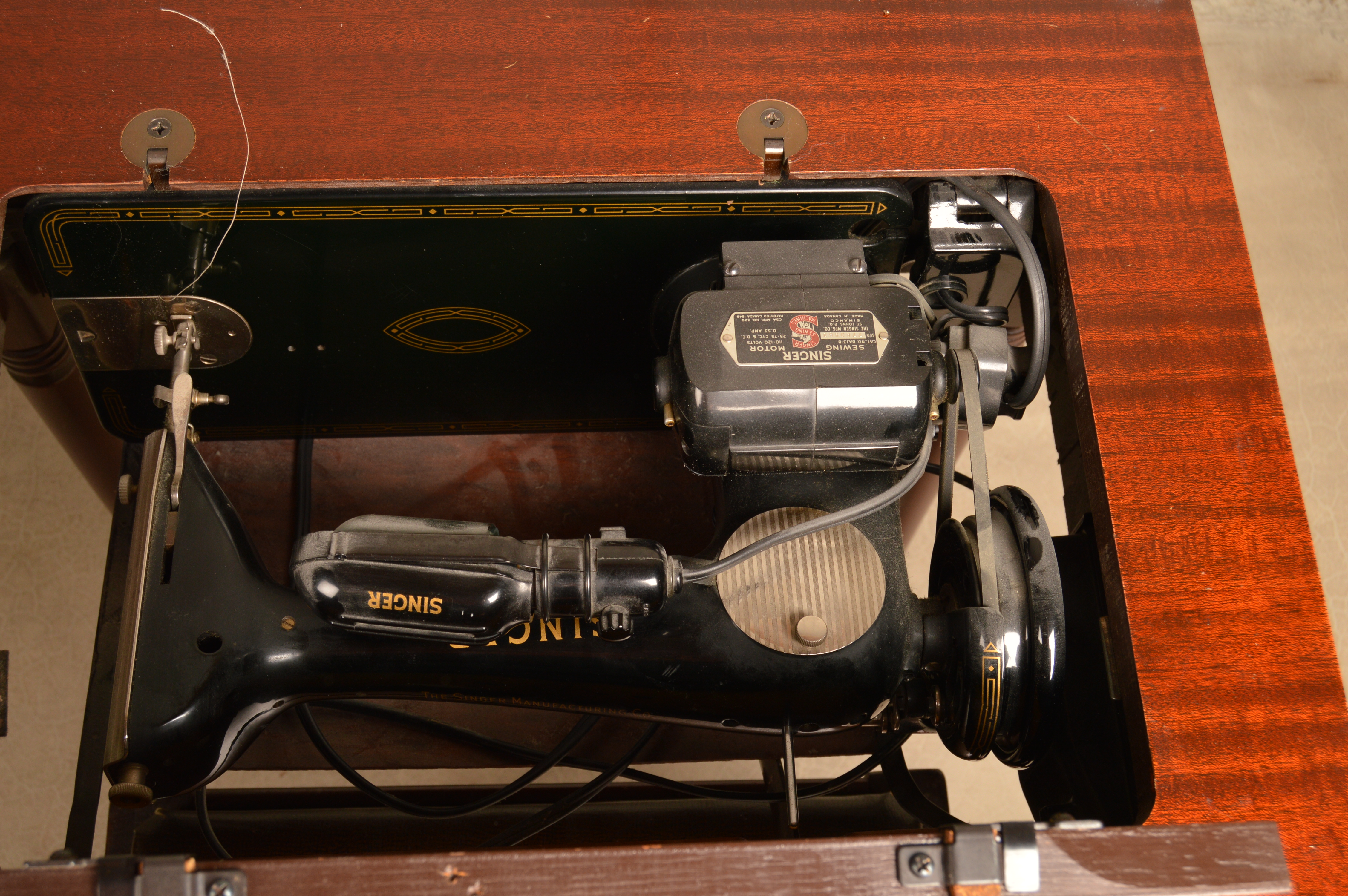 Singer Sewing Machine with Cabinet and Bench, Circa 1955