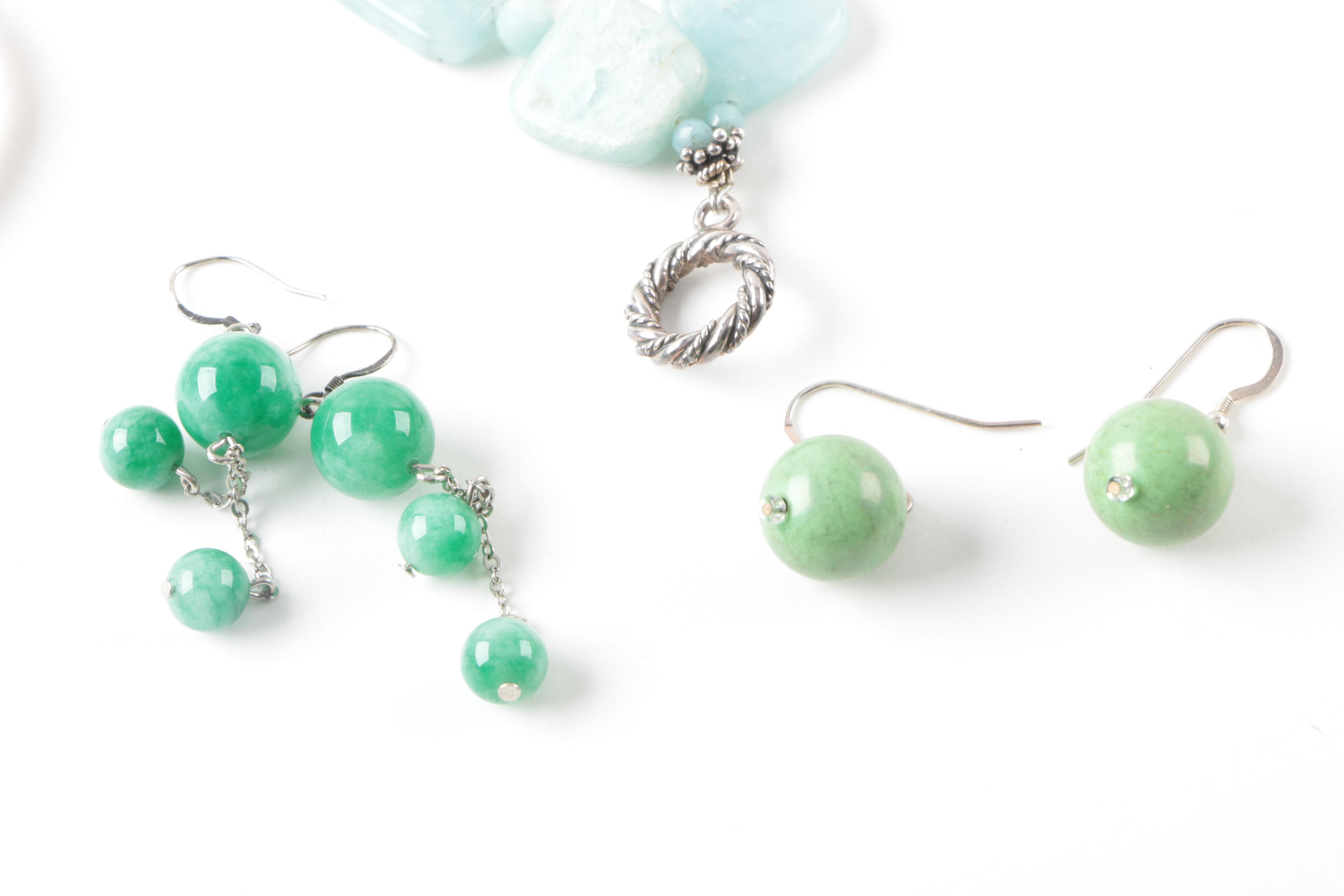 Sterling Silver Dyed Magnesite, Malachite, Common Opal and Dyed Quartz Jewelry