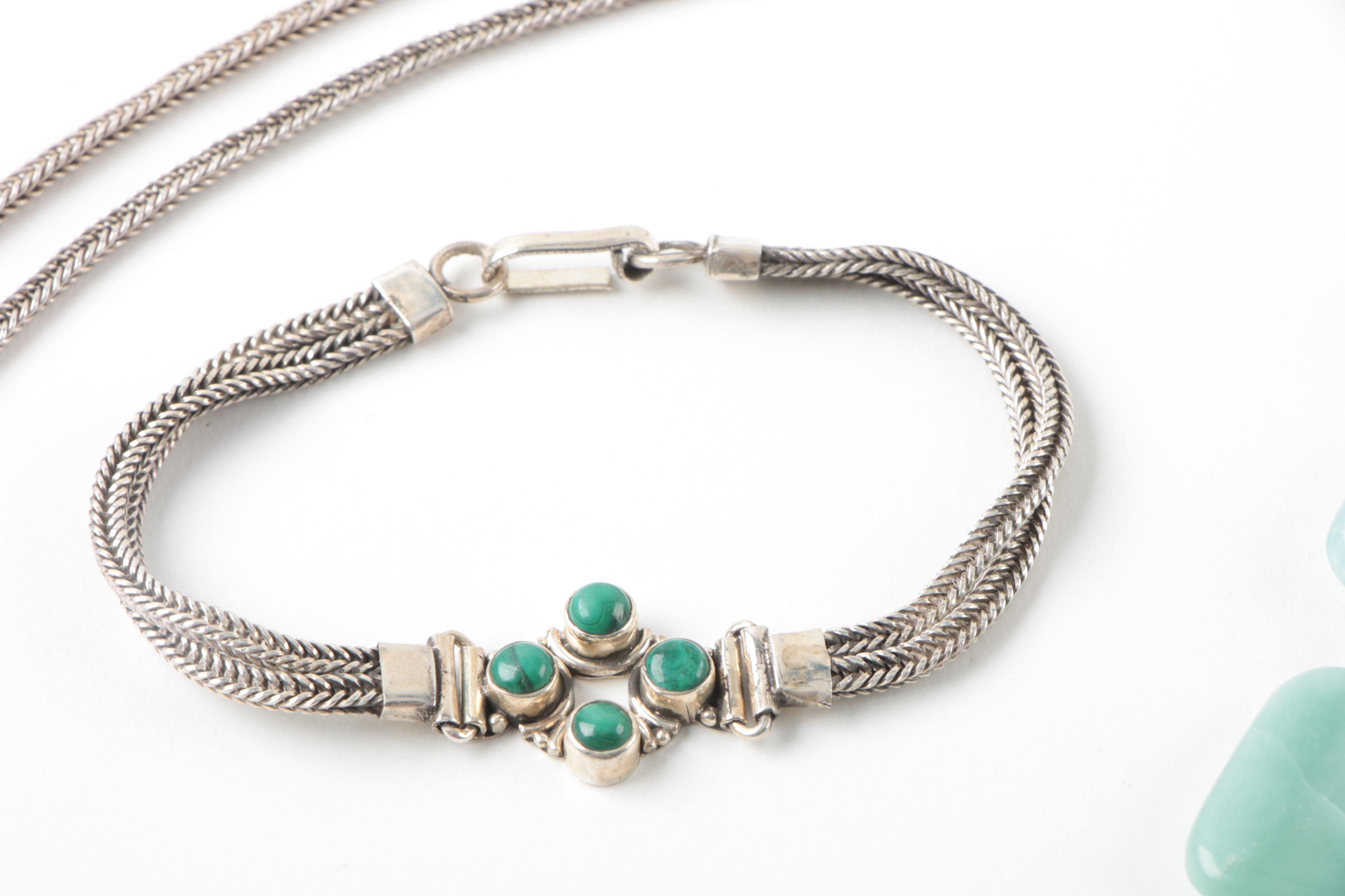 Sterling Silver Dyed Magnesite, Malachite, Common Opal and Dyed Quartz Jewelry