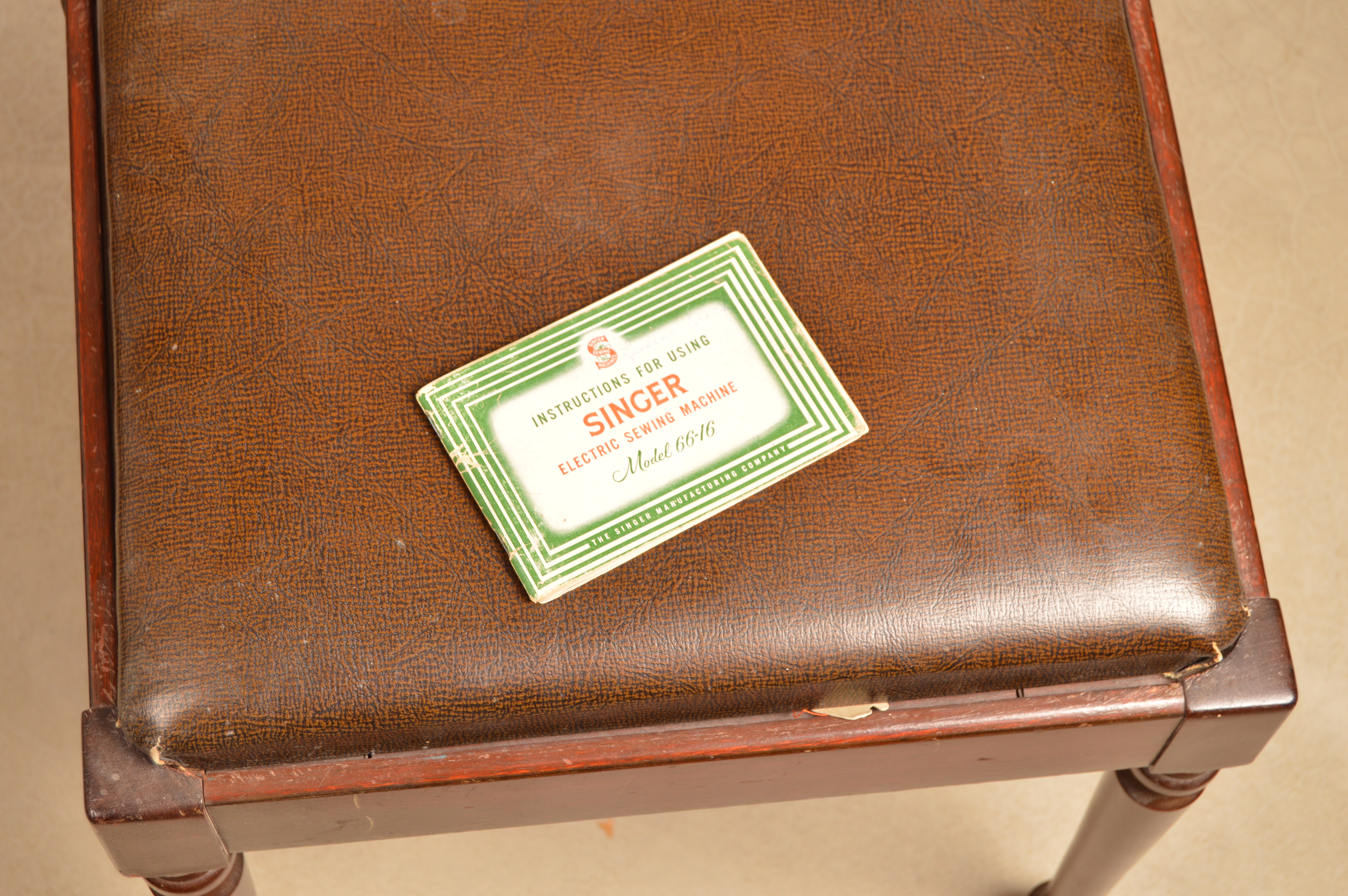 Singer Sewing Machine with Cabinet and Bench, Circa 1955