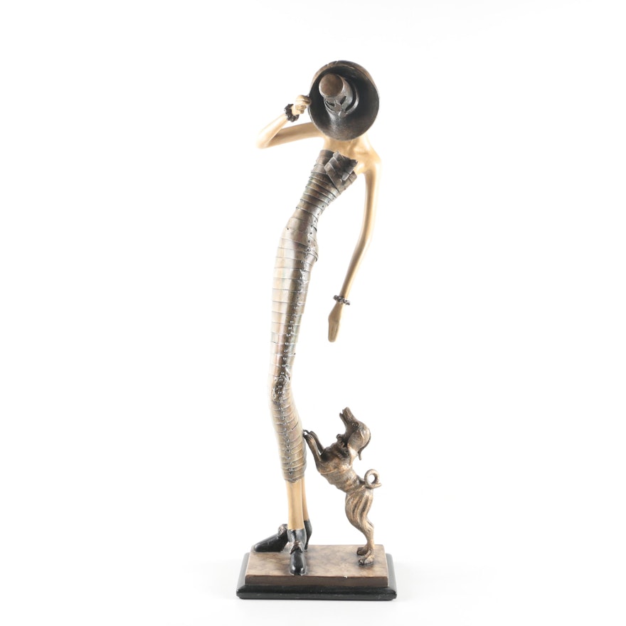 Art Deco Style Figurine depicting a Woman and Dog by Artmax