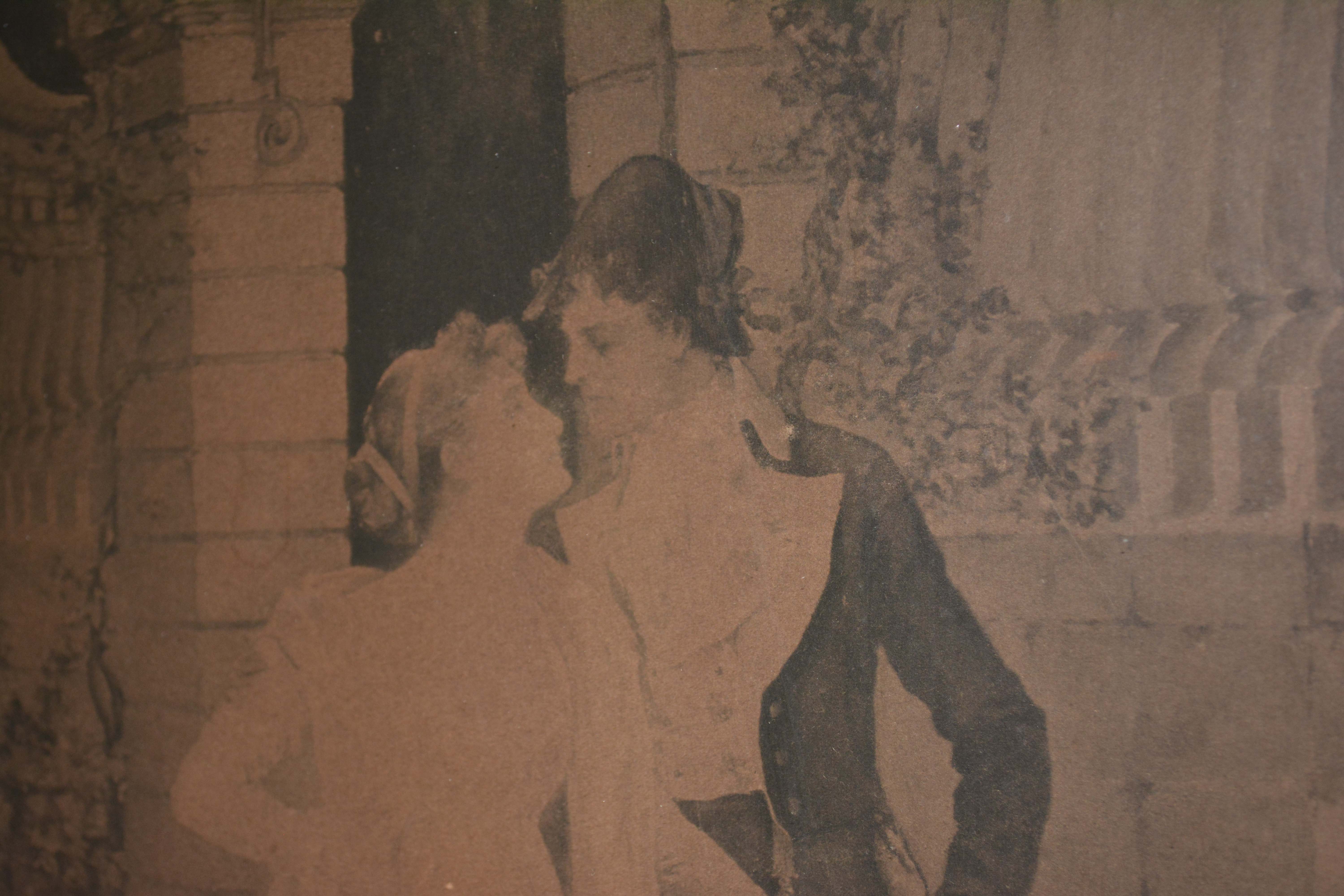 Antique Signed Planographic Print of Couple