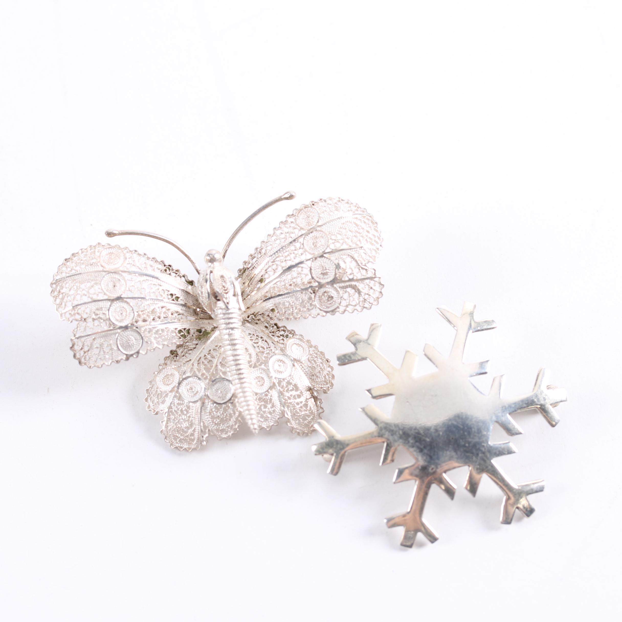 Sterling Silver Necklace, Charm Bracelet, Earrings and Brooches