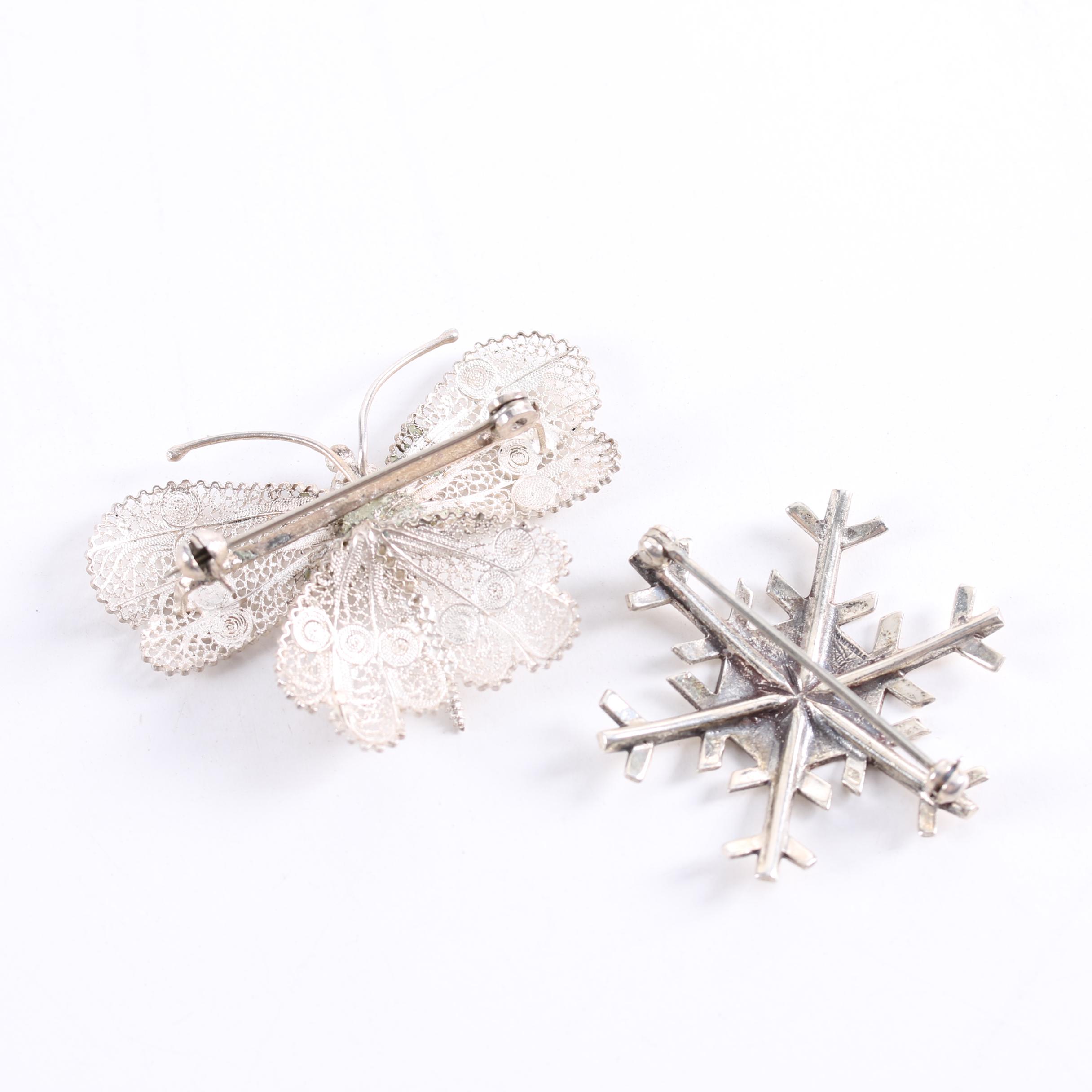 Sterling Silver Necklace, Charm Bracelet, Earrings and Brooches