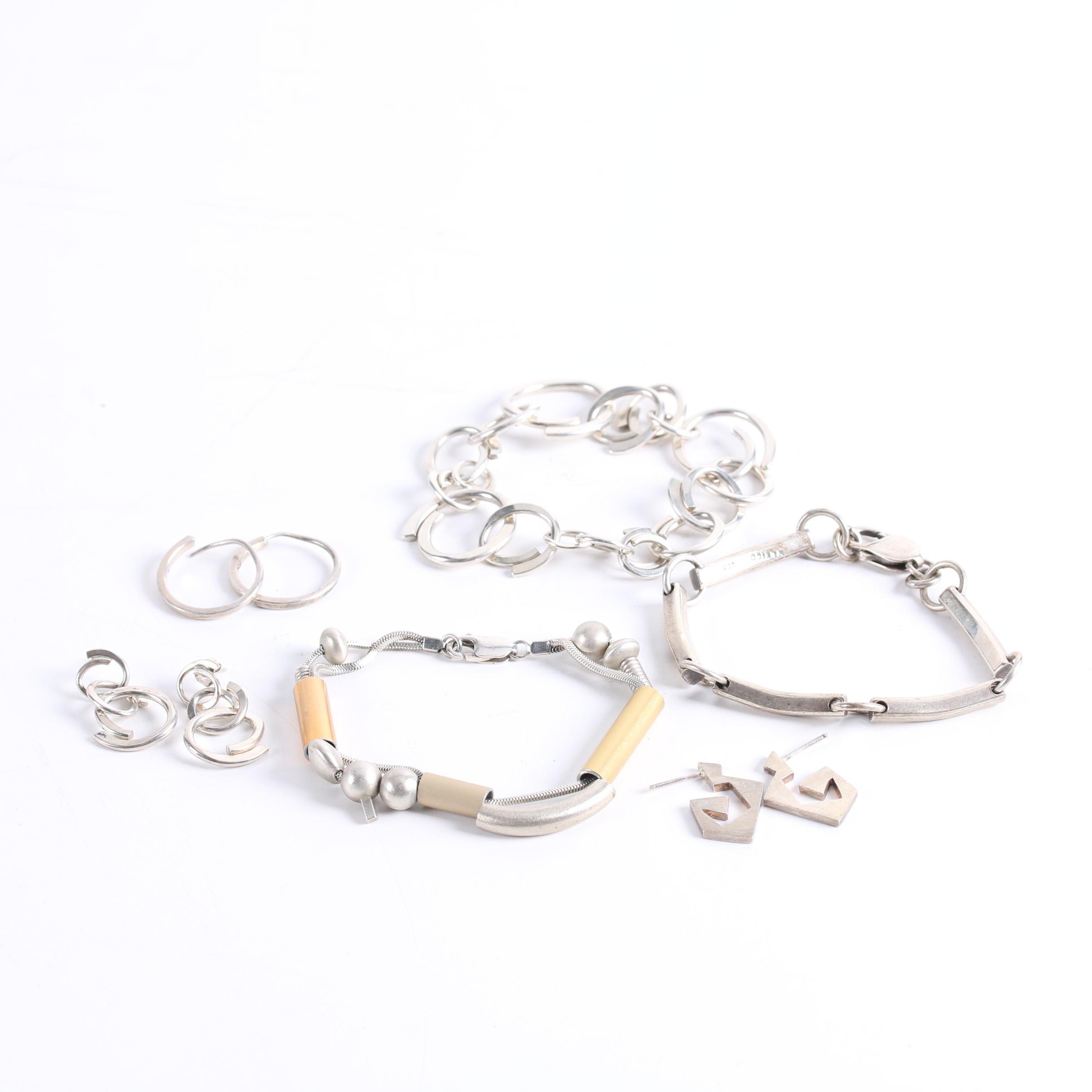 Sterling and 900 Silver Bracelets and Earrings