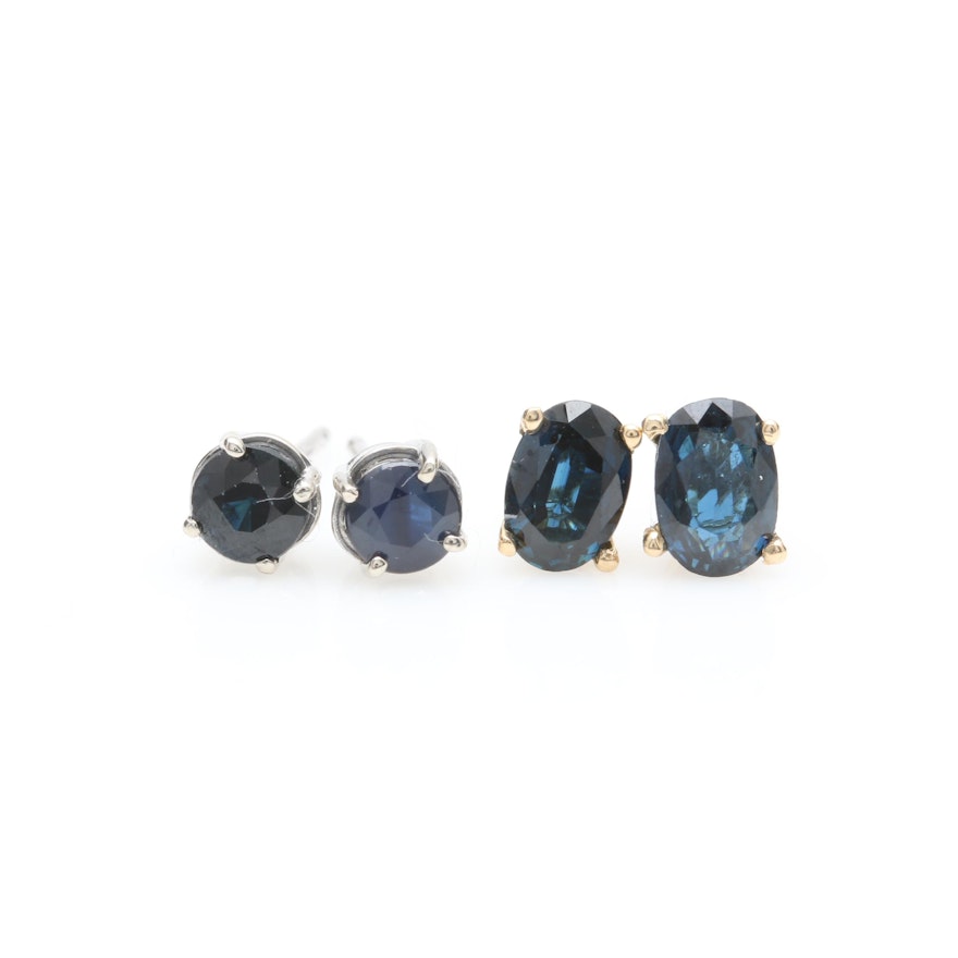 14K Yellow and White Gold Sapphire Stud Earring Selection