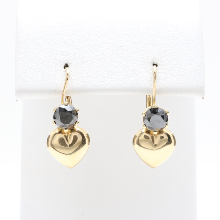 14K Yellow Gold Black Diamond Drop Earrings