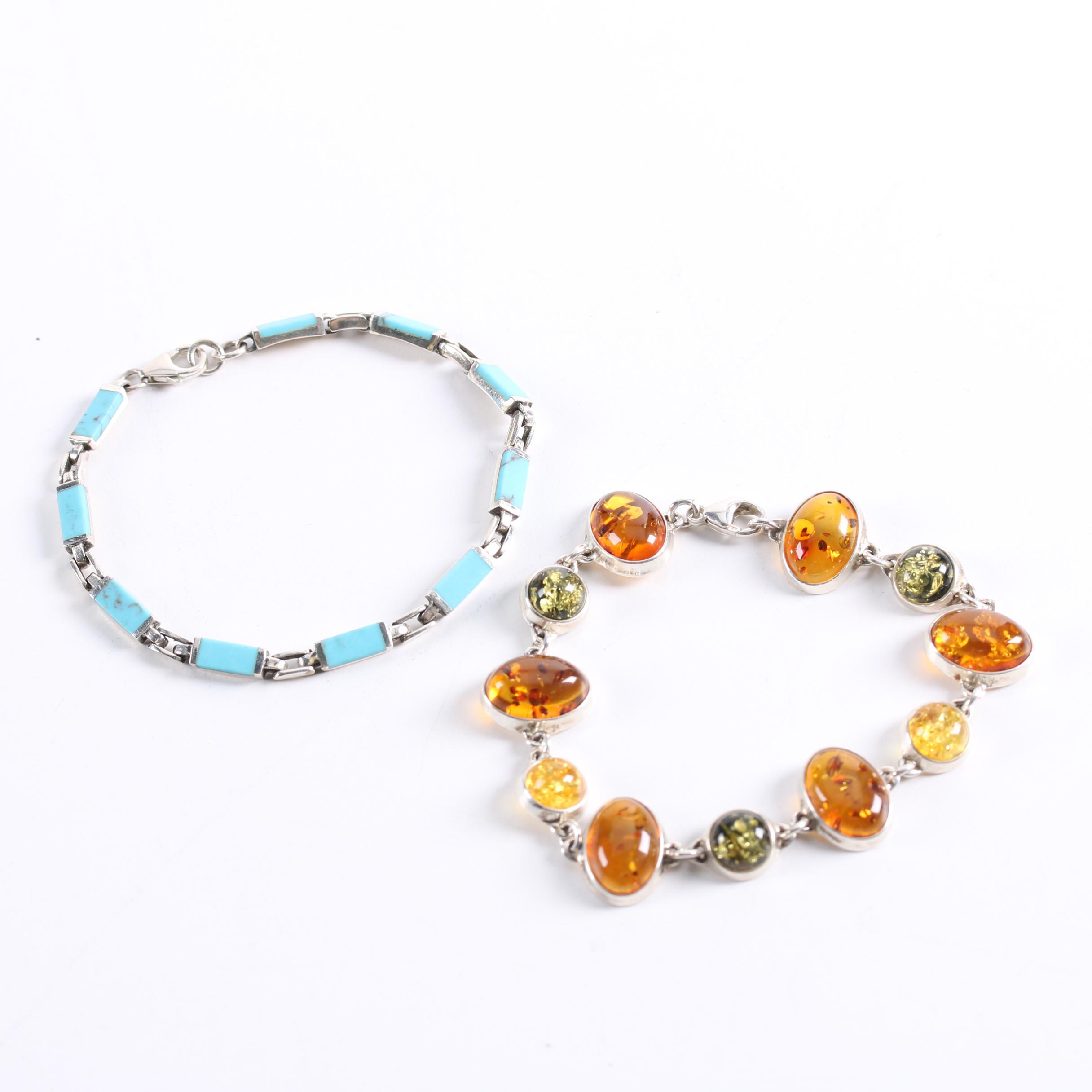 Sterling, 900 and 950 Silver Jewelry Featuring Jasper, Amber and Turquoise