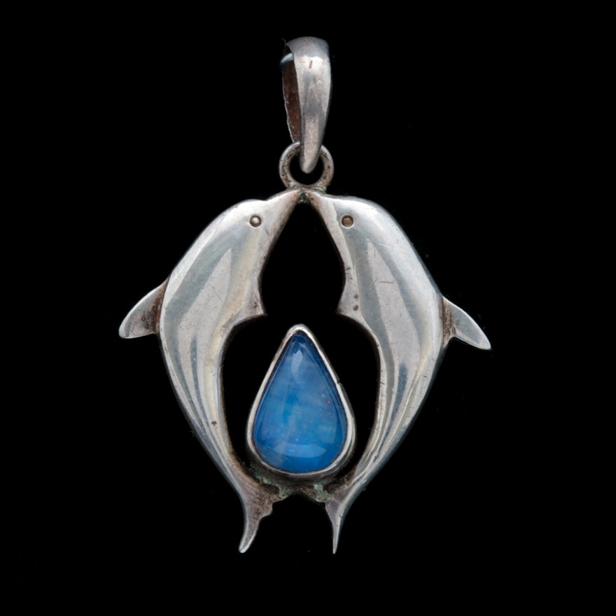 Sterling Silver and Labradorite Moonstone Dolphin Pendant