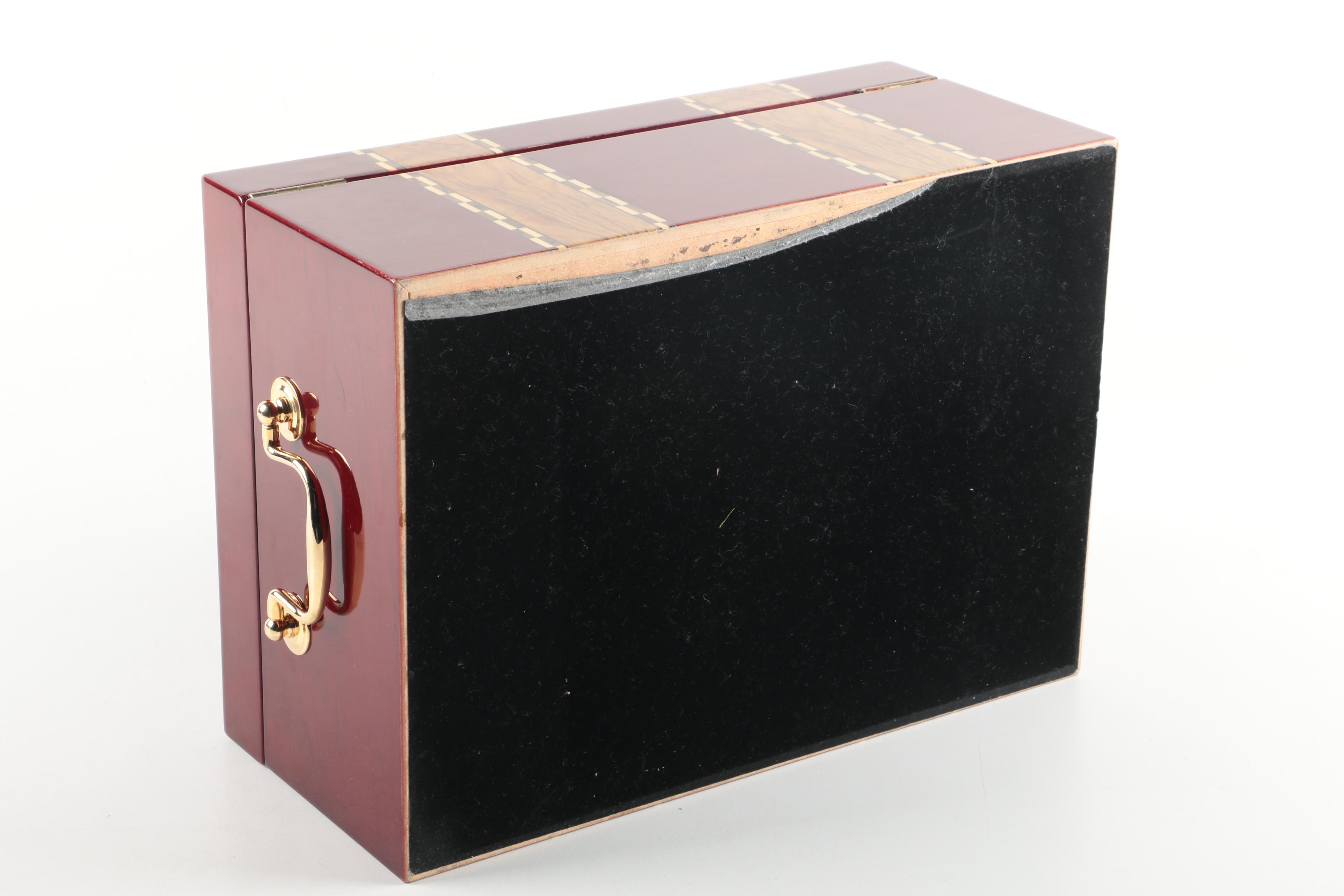 Inlaid Wood Jewelry Box with Glass Lid