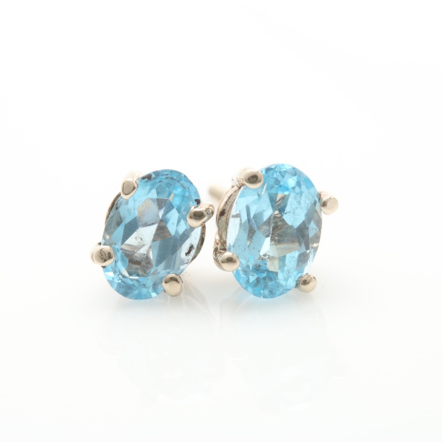 14K White Gold Blue Topaz Stud Earrings