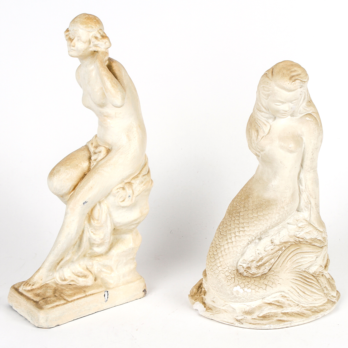 Late 20th-Century Plaster Figures of Mermaid and Female Nude