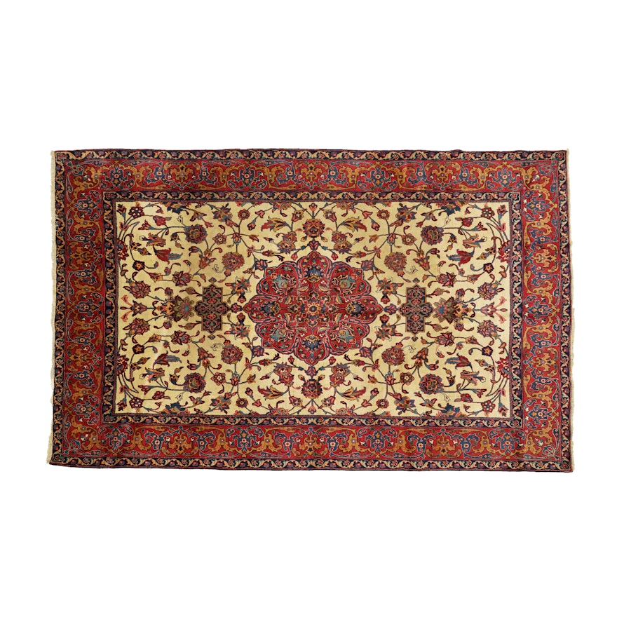 Hand-Knotted Persian Mashhad Wool Area Rug