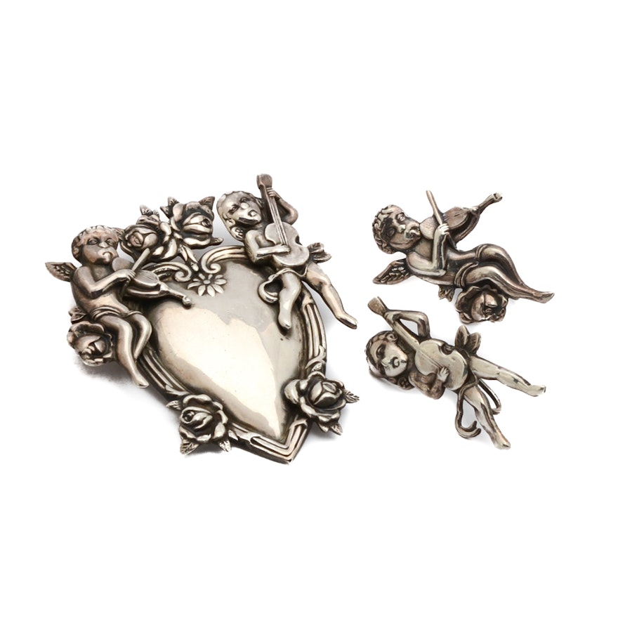 Vintage Margot de Taxco Sterling Silver Brooch and Matching Earrings