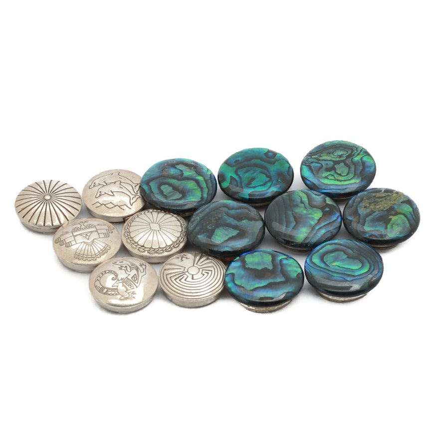 Vintage Button Covers with Sterling Silver or Abalone Tops