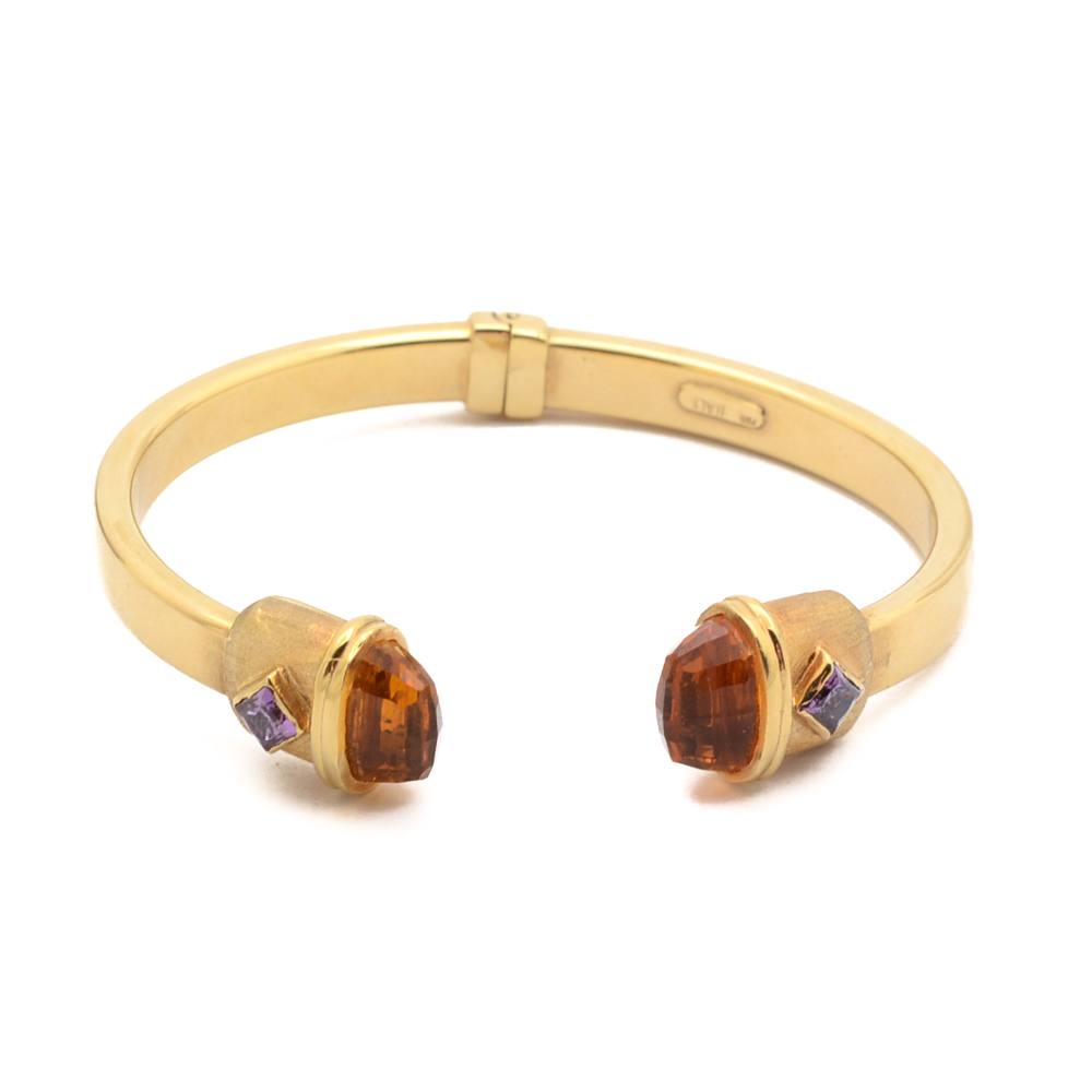 18K Yellow Gold Cuff Bracelet with Citrine and Iolite