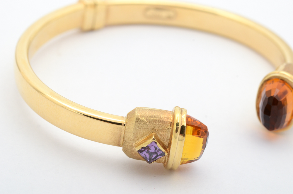 18K Yellow Gold Cuff Bracelet with Citrine and Iolite