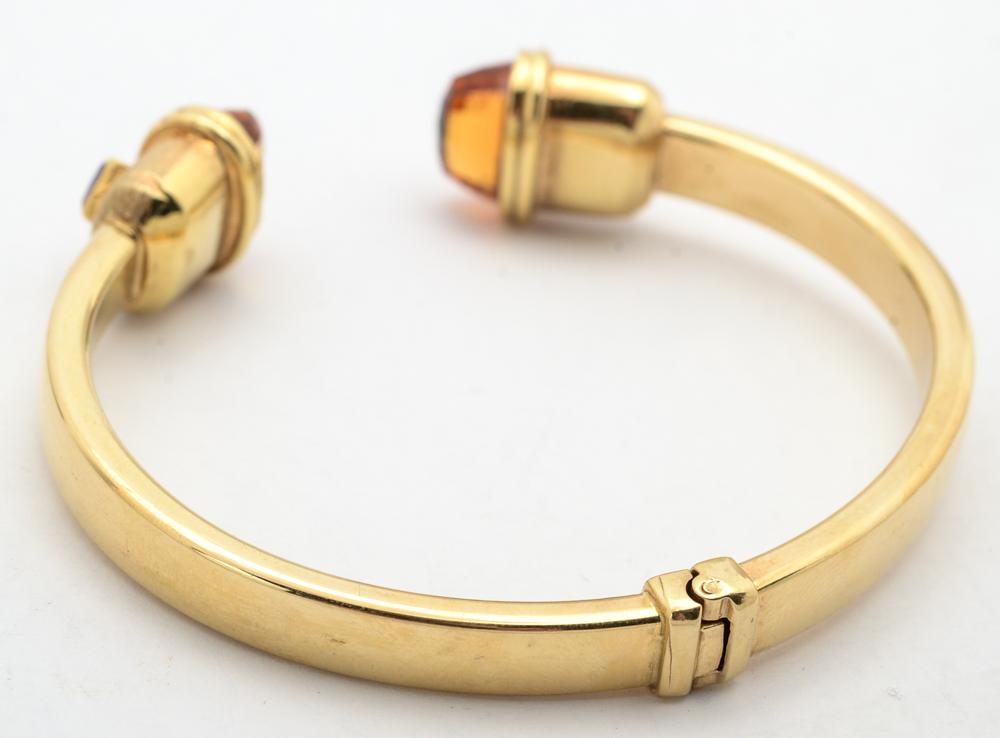 18K Yellow Gold Cuff Bracelet with Citrine and Iolite