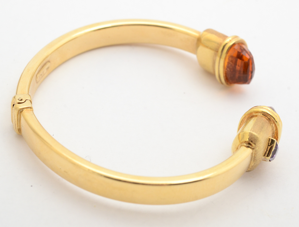 18K Yellow Gold Cuff Bracelet with Citrine and Iolite