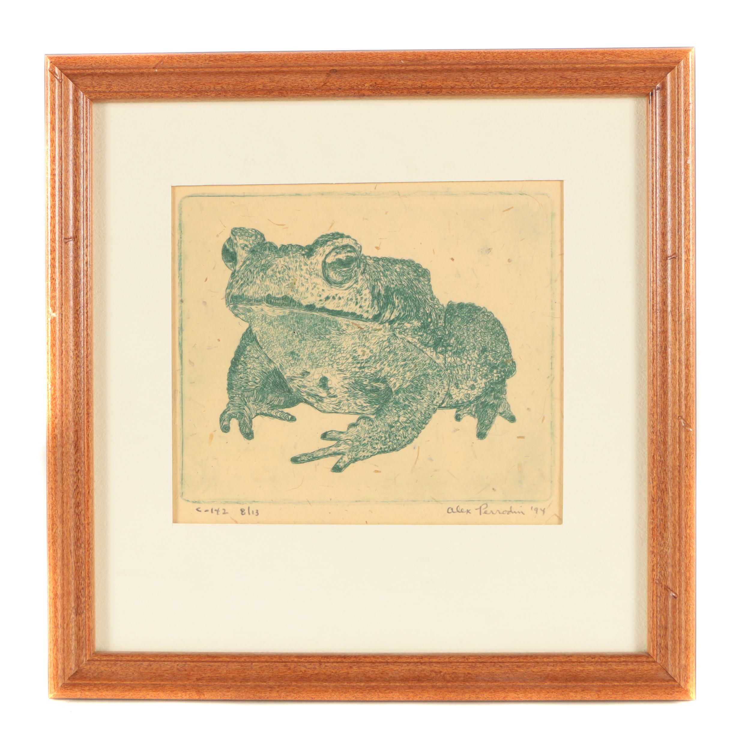 Alex Perrodin 1994 Etching of Bullfrog "C-142"