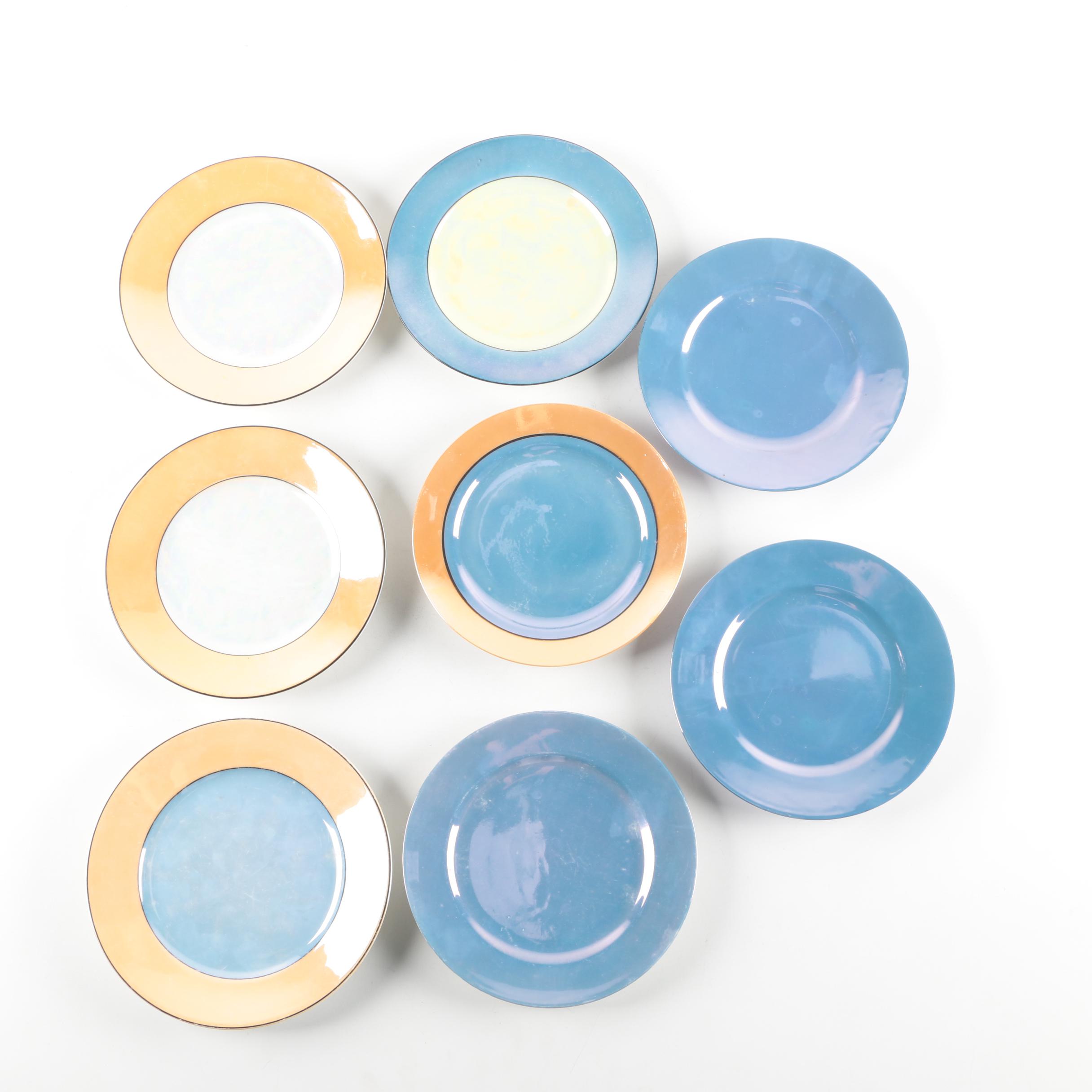 Vintage Blue and Peach Luster Tableware Including Richard Ginori and Atlas