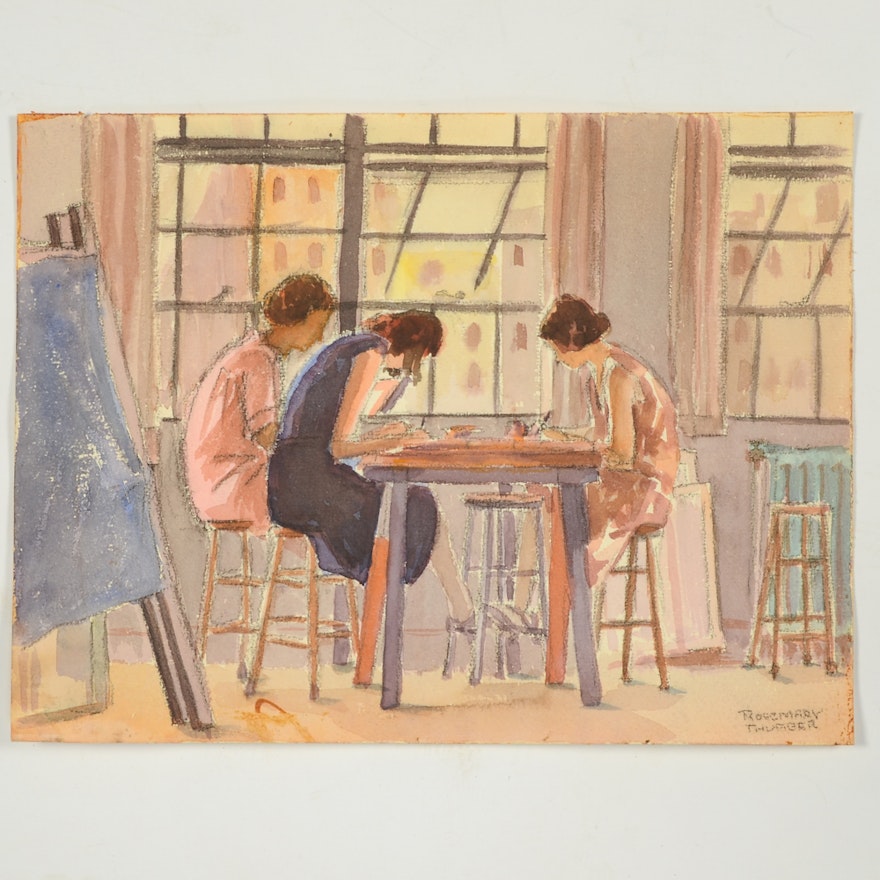 Rosemary Thurber Watercolor Painting of Women in Studio