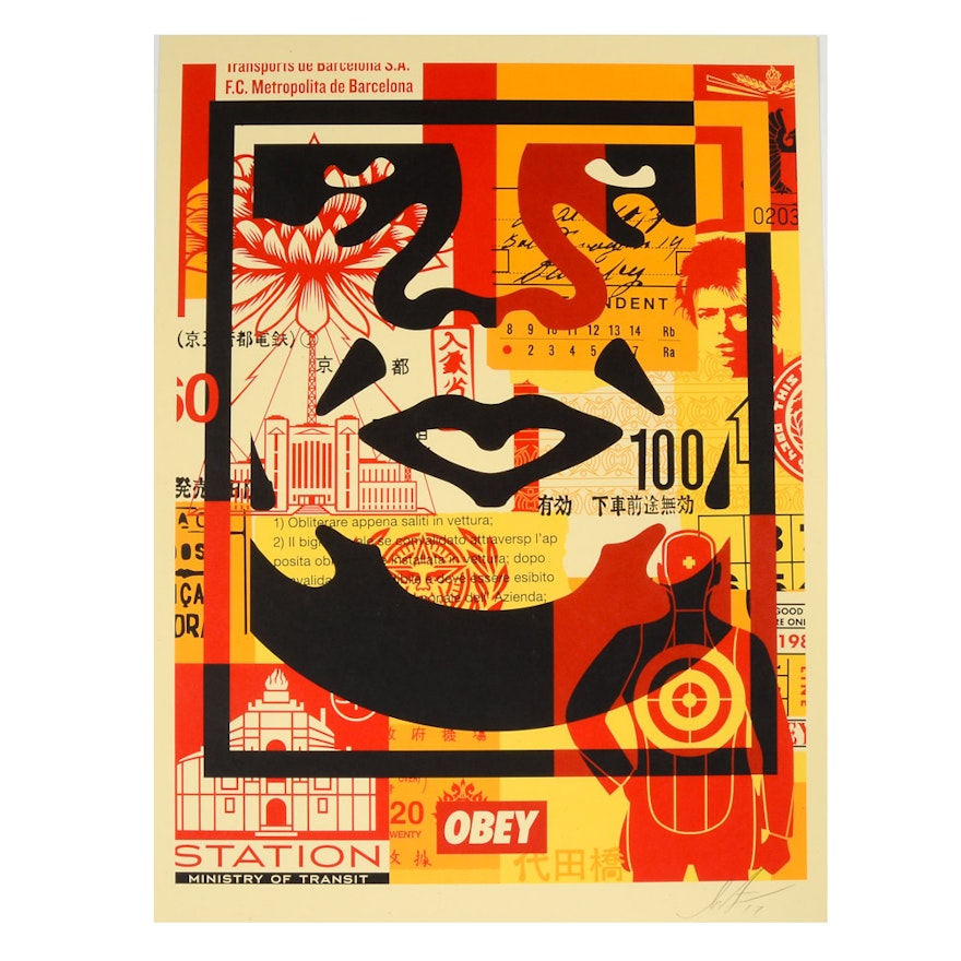 Shepard Fairey Signed Offset Print "Obey 3-Face Collage"