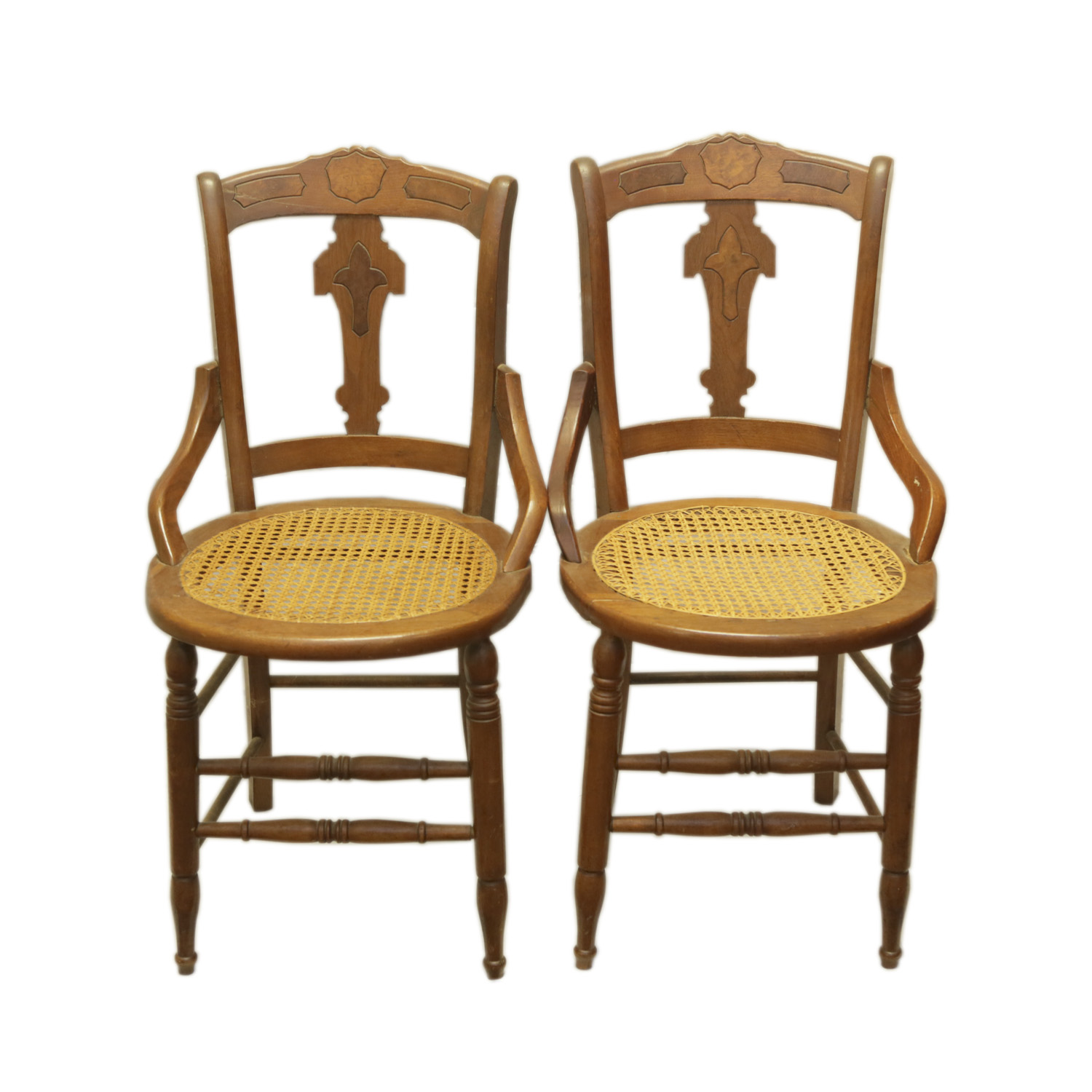 Pair of Vintage Victorian Style Cane Seat Side Chairs