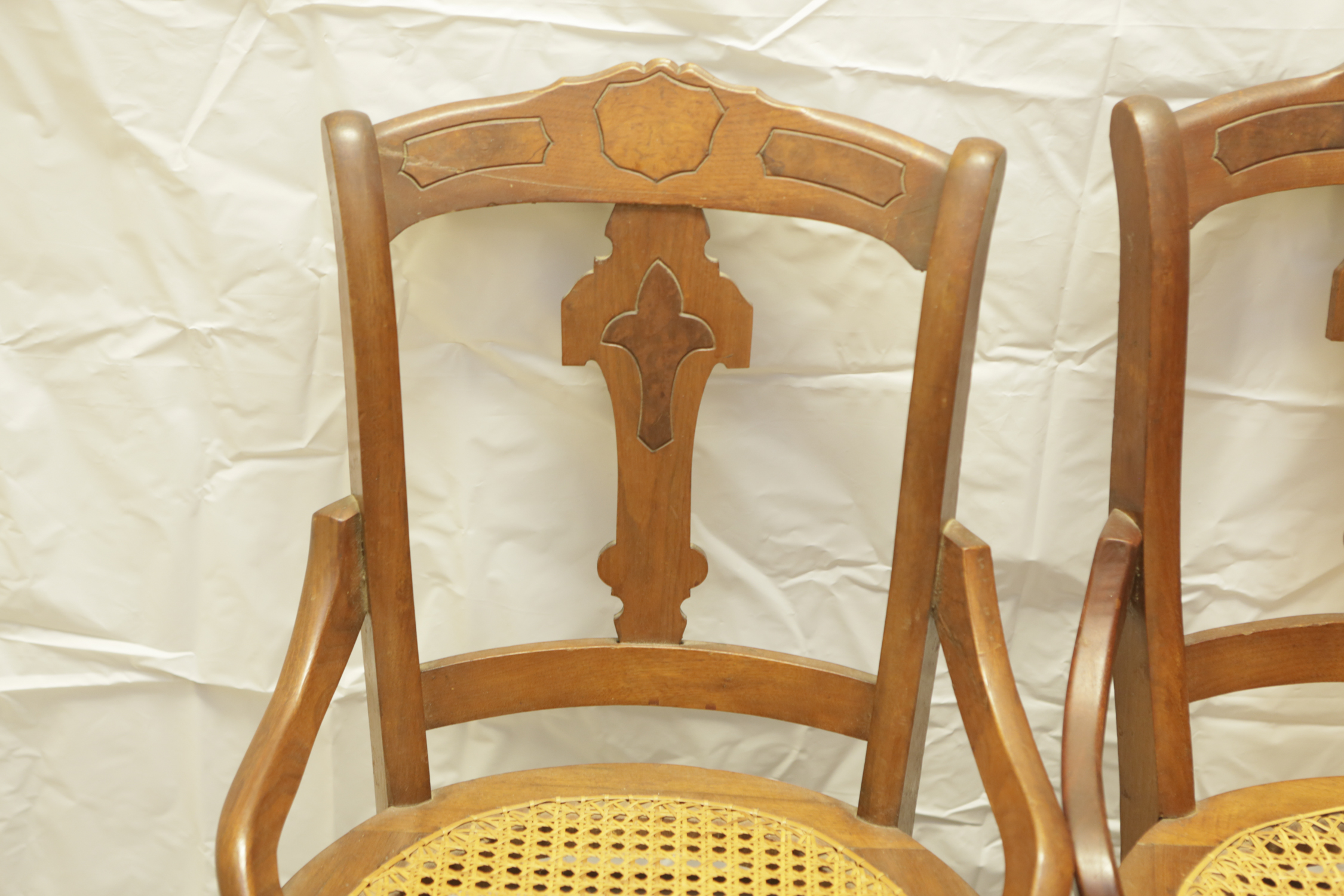 Pair of Vintage Victorian Style Cane Seat Side Chairs