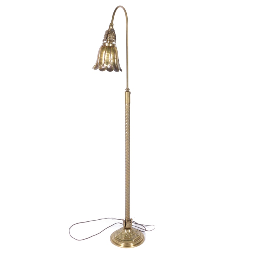 Brass Floor Lamp with Stylized Tulip Shade