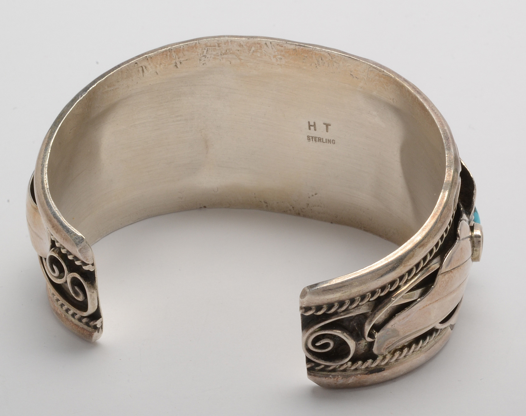 Herbert Tsosie Signed Sterling Silver Turquoise and Coral Cuff Bracelet