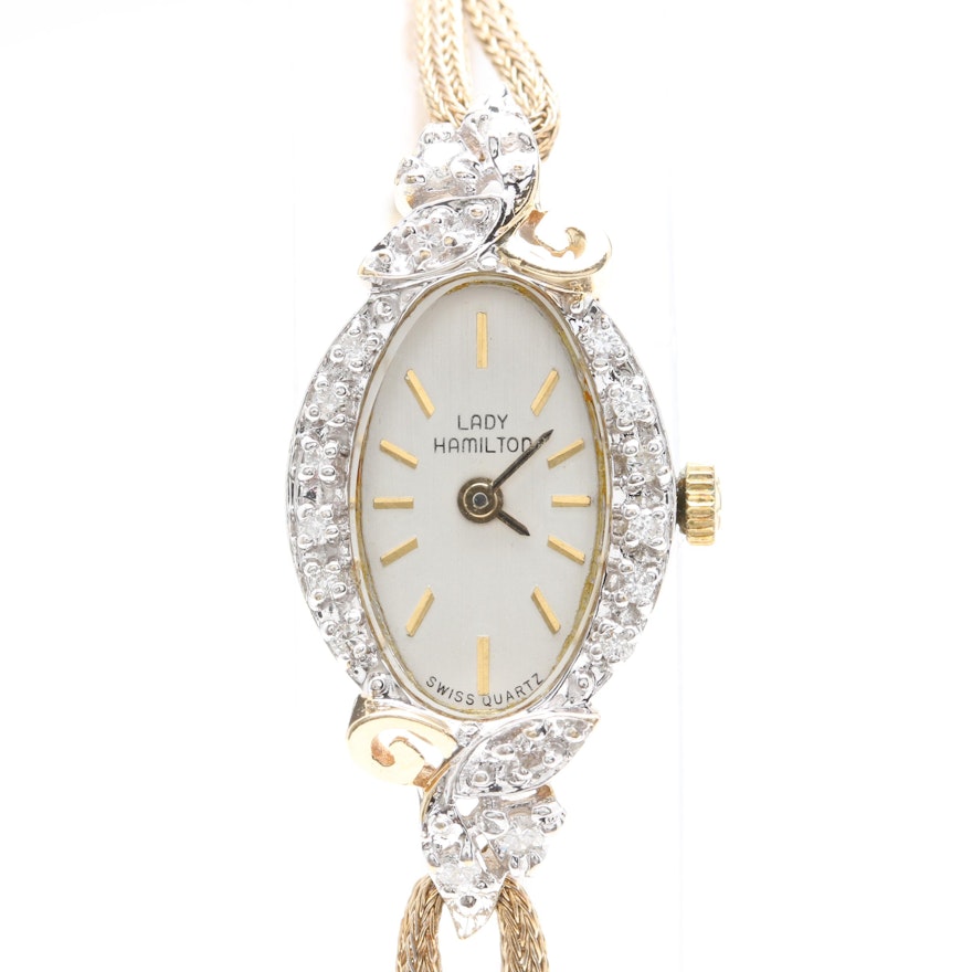 Lady Hamilton 14K Yellow Gold Diamond Watch